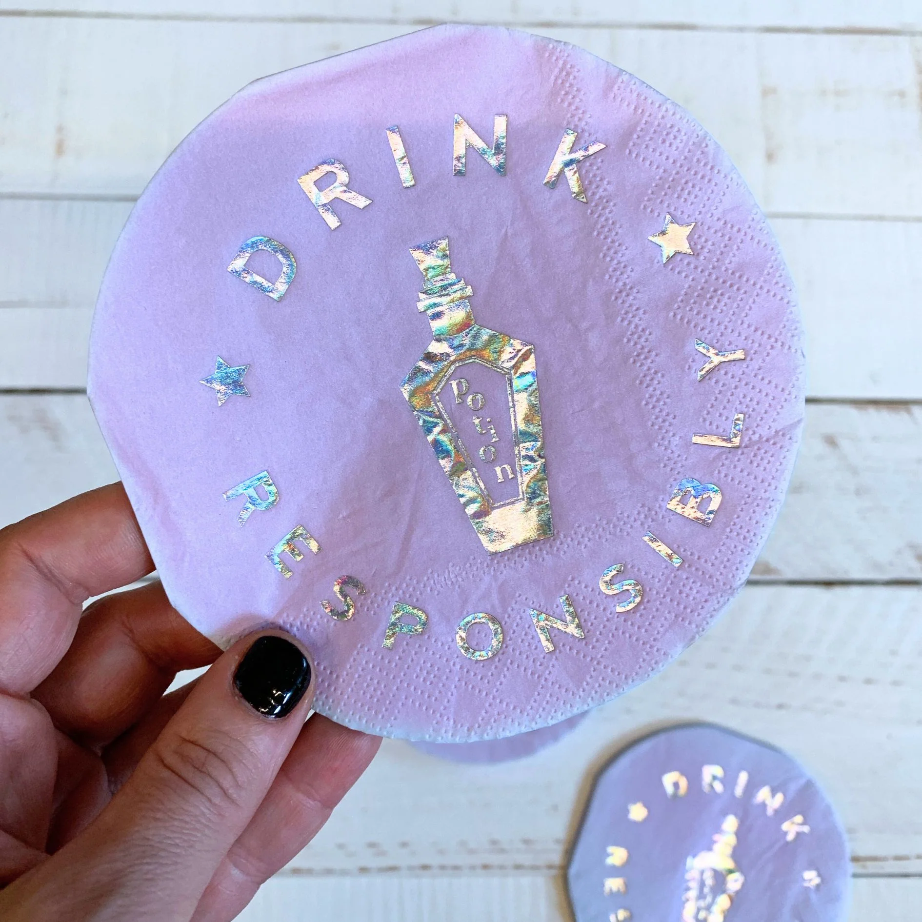 Drink Responsibly Silver Iridescent Potion Round Party/Beverage/Cocktail Napkins - Image 3