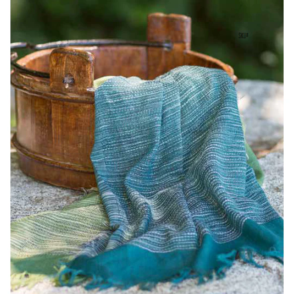 Duple Color Blue Green Stripe Fringe Scarf | Two Toned Midweight Boho Long Scarf | 38” x 70” - Image 3