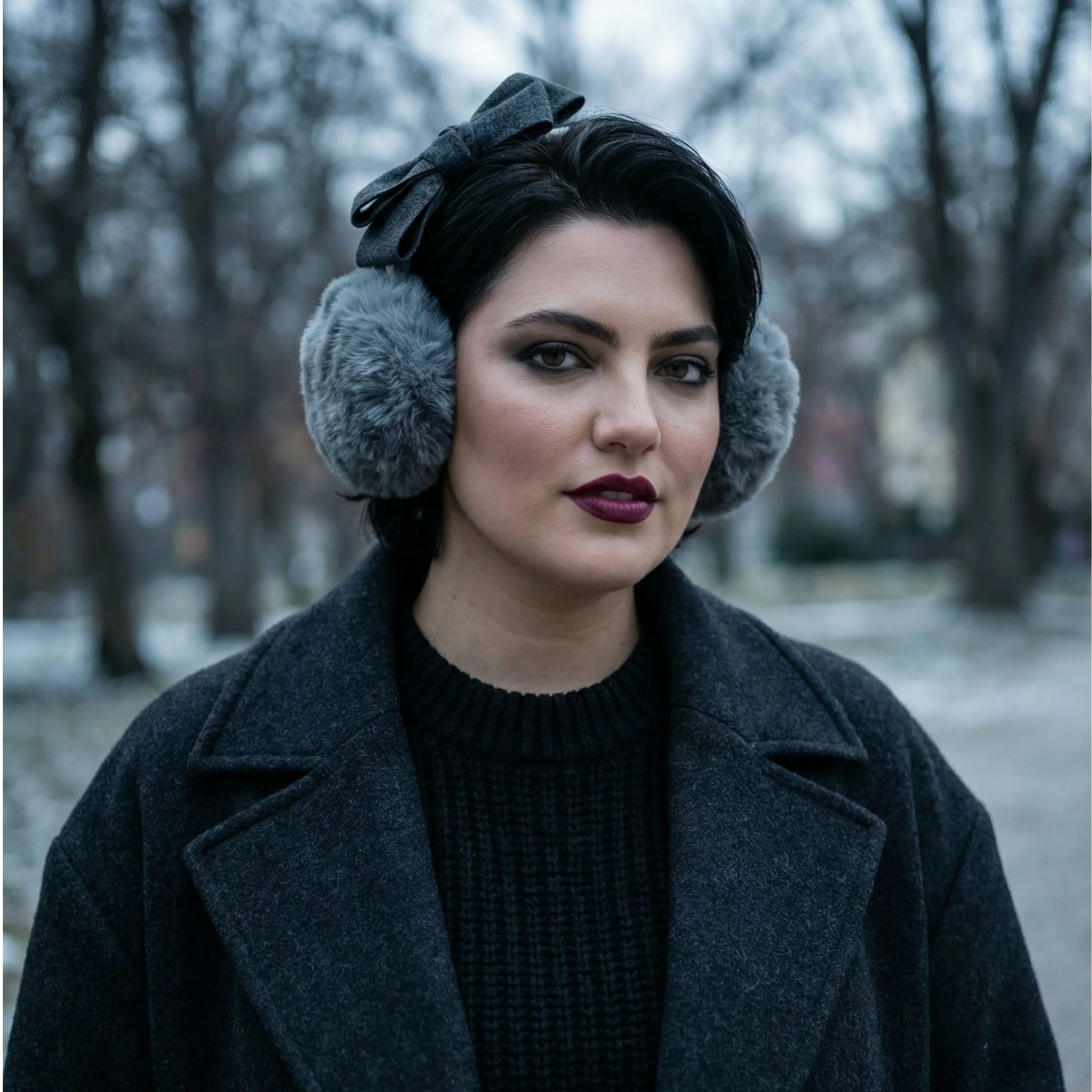 Grey Bow Ear Warmers Headband | Cozy Winter Earmuffs Style Headband - Image 3