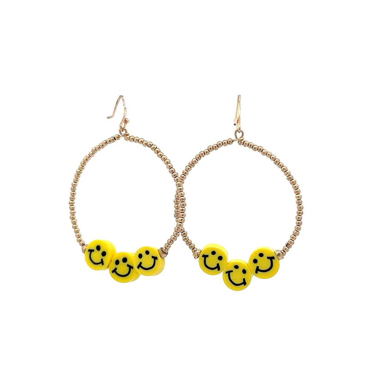 Smiley Face Hoop Earrings | Fun Colorful Statement Earrings | Multicolor or Yellow Options - Image 4