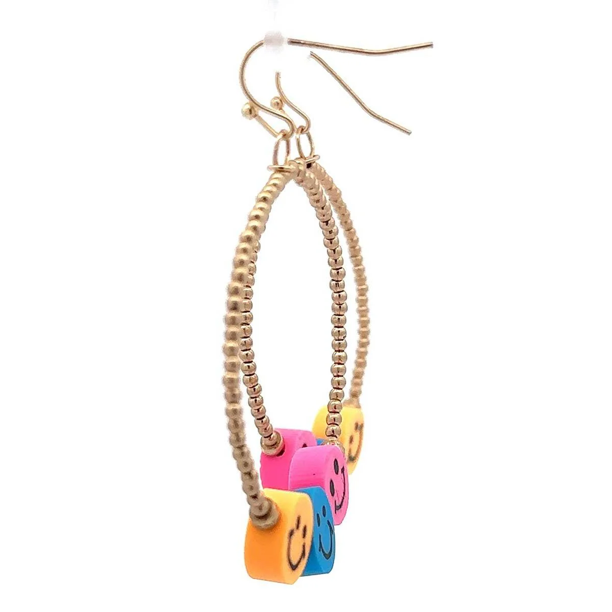 Smiley Face Hoop Earrings | Fun Colorful Statement Earrings | Multicolor or Yellow Options - Image 8