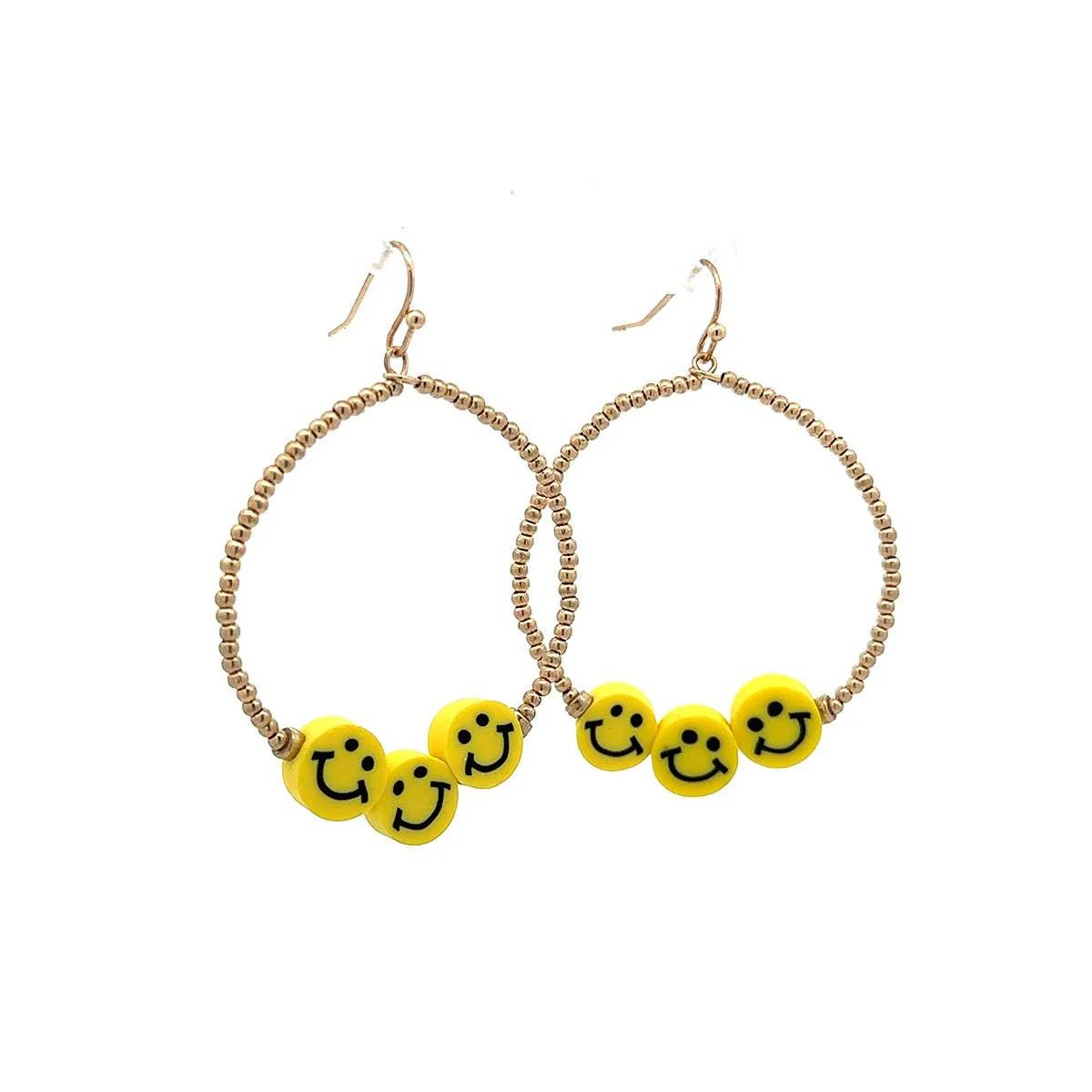 Smiley Face Hoop Earrings | Fun Colorful Statement Earrings | Multicolor or Yellow Options - Image 9