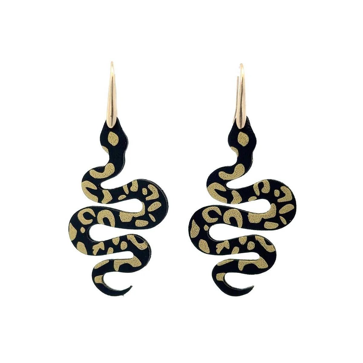 Snake Hook Dangle Statement Earrings | Brown and Jet Black Serpent Earrings - Image 3