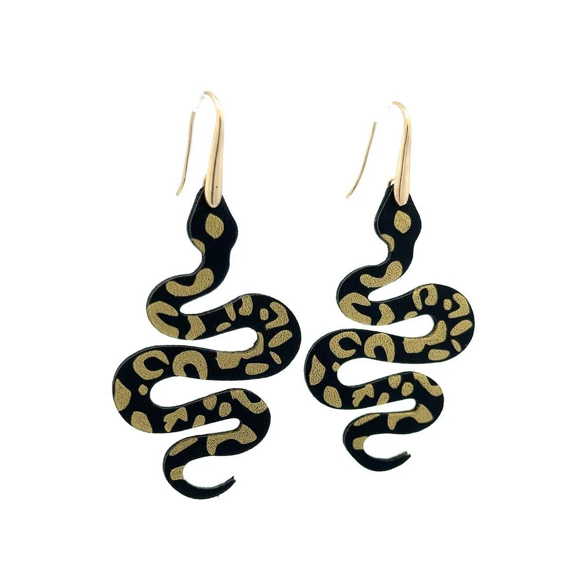 Snake Hook Dangle Statement Earrings | Brown and Jet Black Serpent Earrings - Image 4
