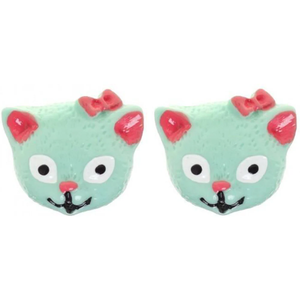 Sourpuss Mint Green Cat Stud Earrings | Retro 1950s Kitty Resin Earrings - Image 3