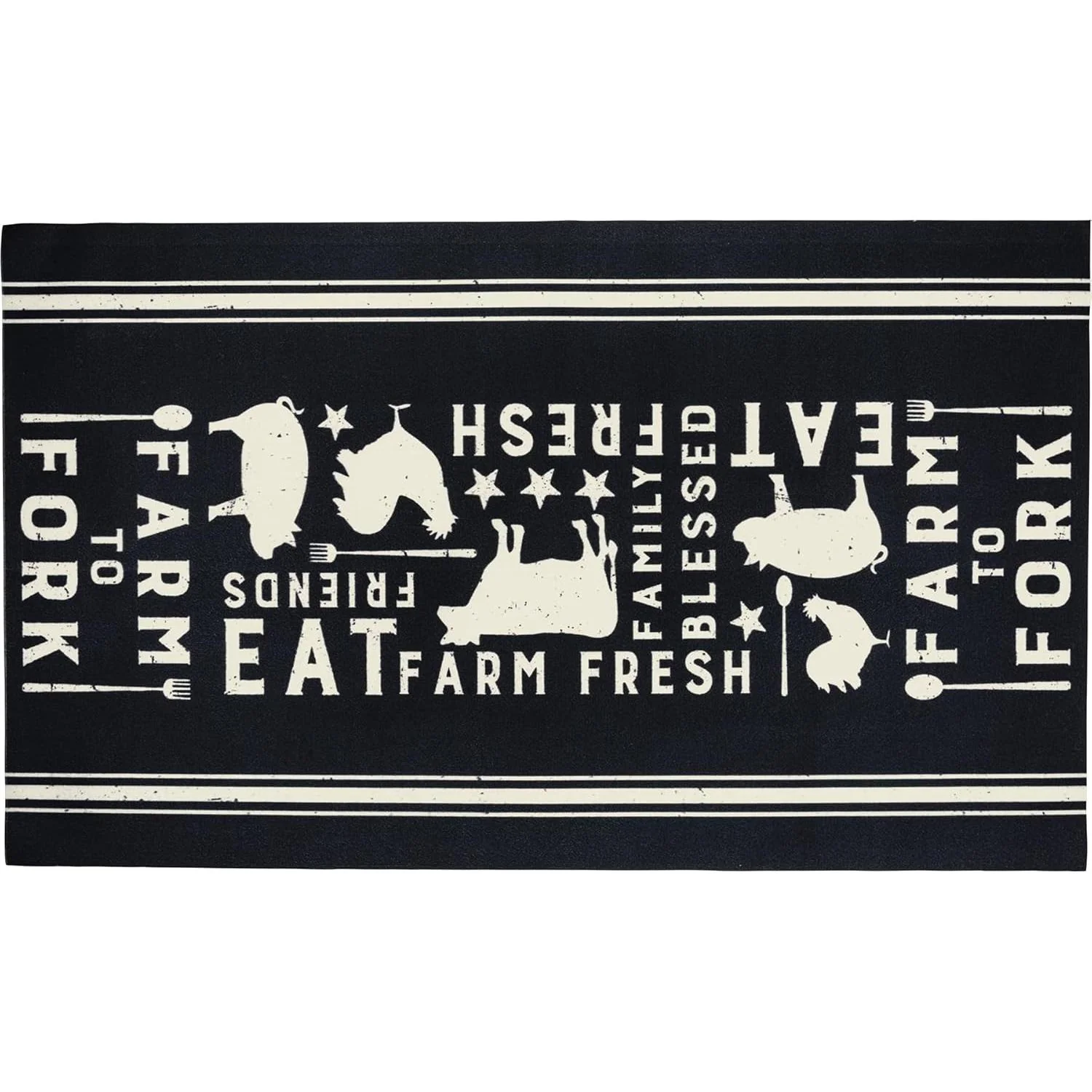 Eat Fresh Farm to Fork Decorative Polyester Rug 34" x 20" | Black Indoor Kitchen Floor Mat - Image 2