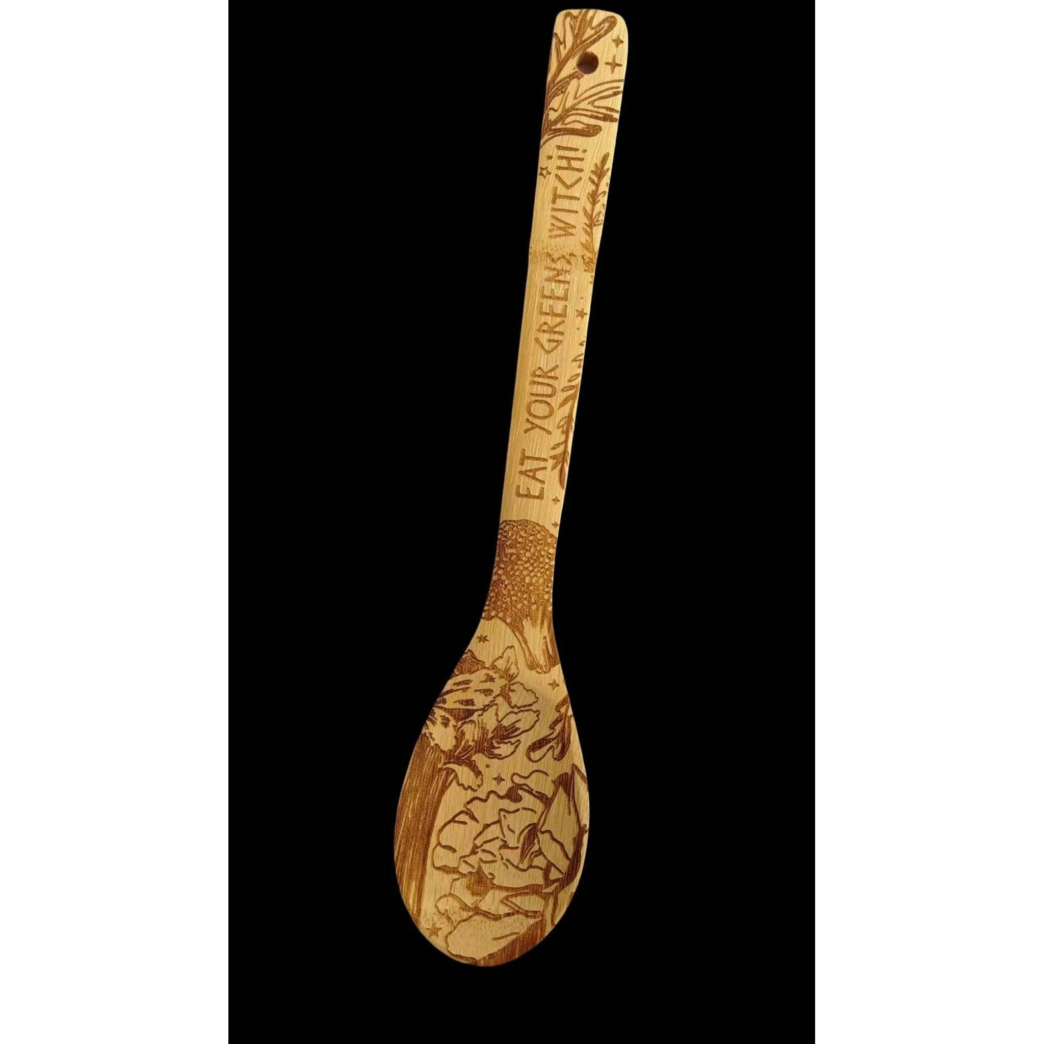 Eat Your Greens Witch Witchy Bamboo Salad Server Set | Engraved Eco-Friendly Utensils | Serving Spoon and Fork - Image 10