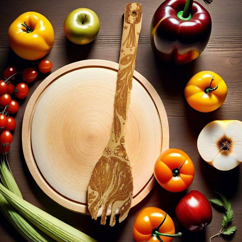 Eat Your Greens Witch Witchy Bamboo Salad Server Set | Engraved Eco-Friendly Utensils | Serving Spoon and Fork - Image 13