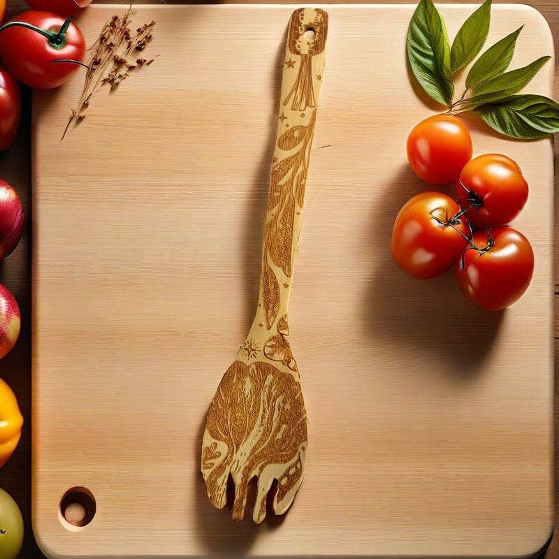 Eat Your Greens Witch Witchy Bamboo Salad Server Set | Engraved Eco-Friendly Utensils | Serving Spoon and Fork - Image 9