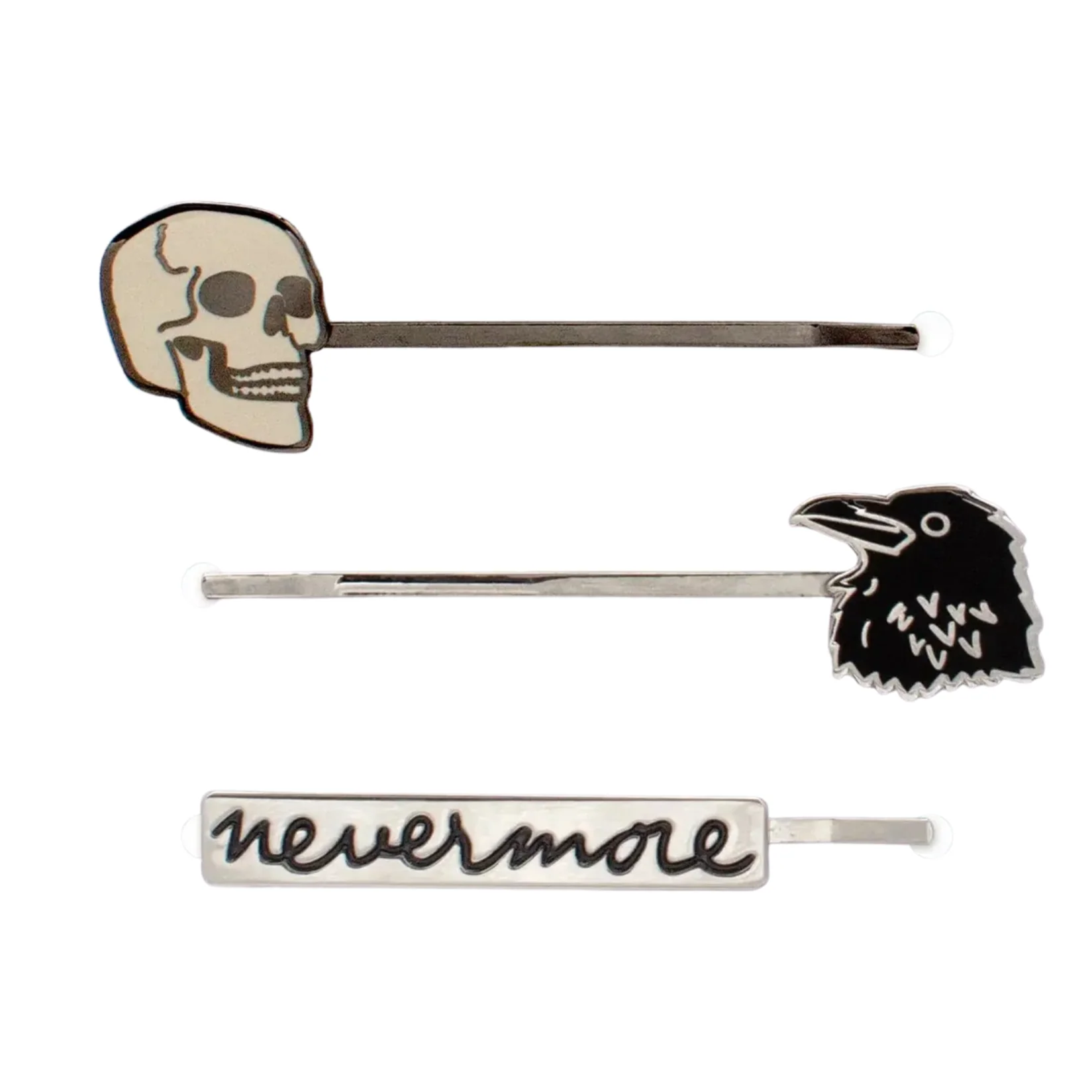 Skull, Nevermore Edgar Allan Poe Hair Pins | Set of 3 - Image 2