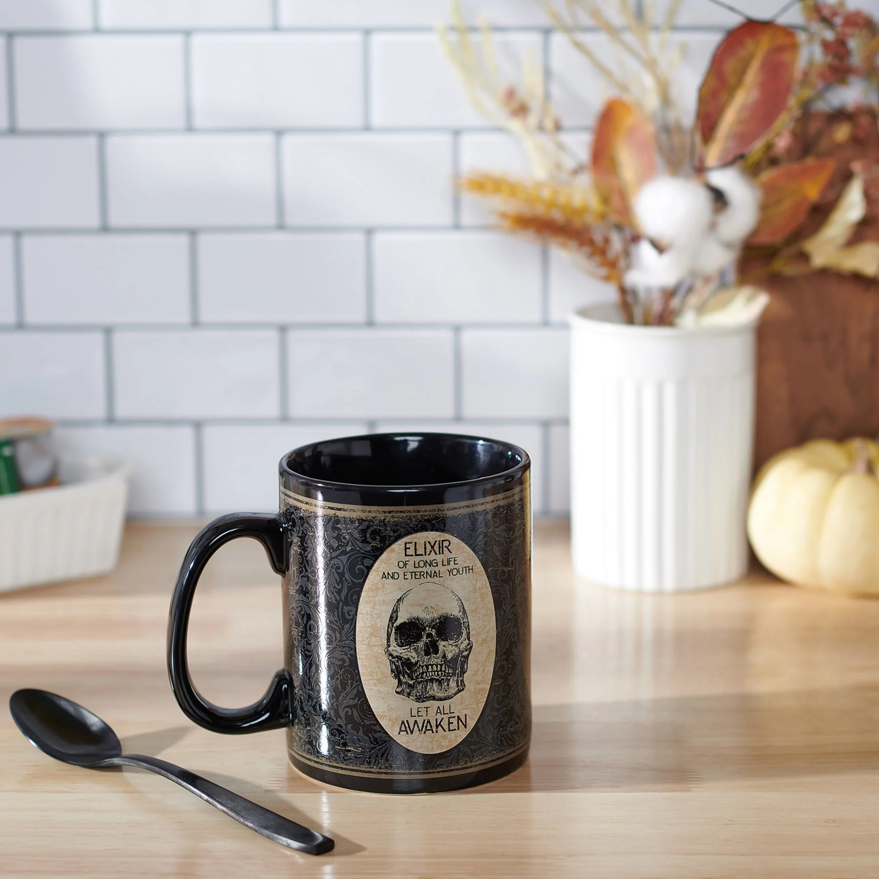 Elixir Of Long Life Eternal Youth Large Stoneware Skull Coffee Mug | Holds 20 oz. - Image 3