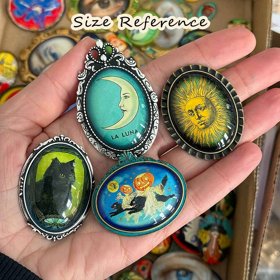Elizabethan Cat Brooch | Vintage Victorian Cat Portrait Glass Cabochon Pin - Image 4
