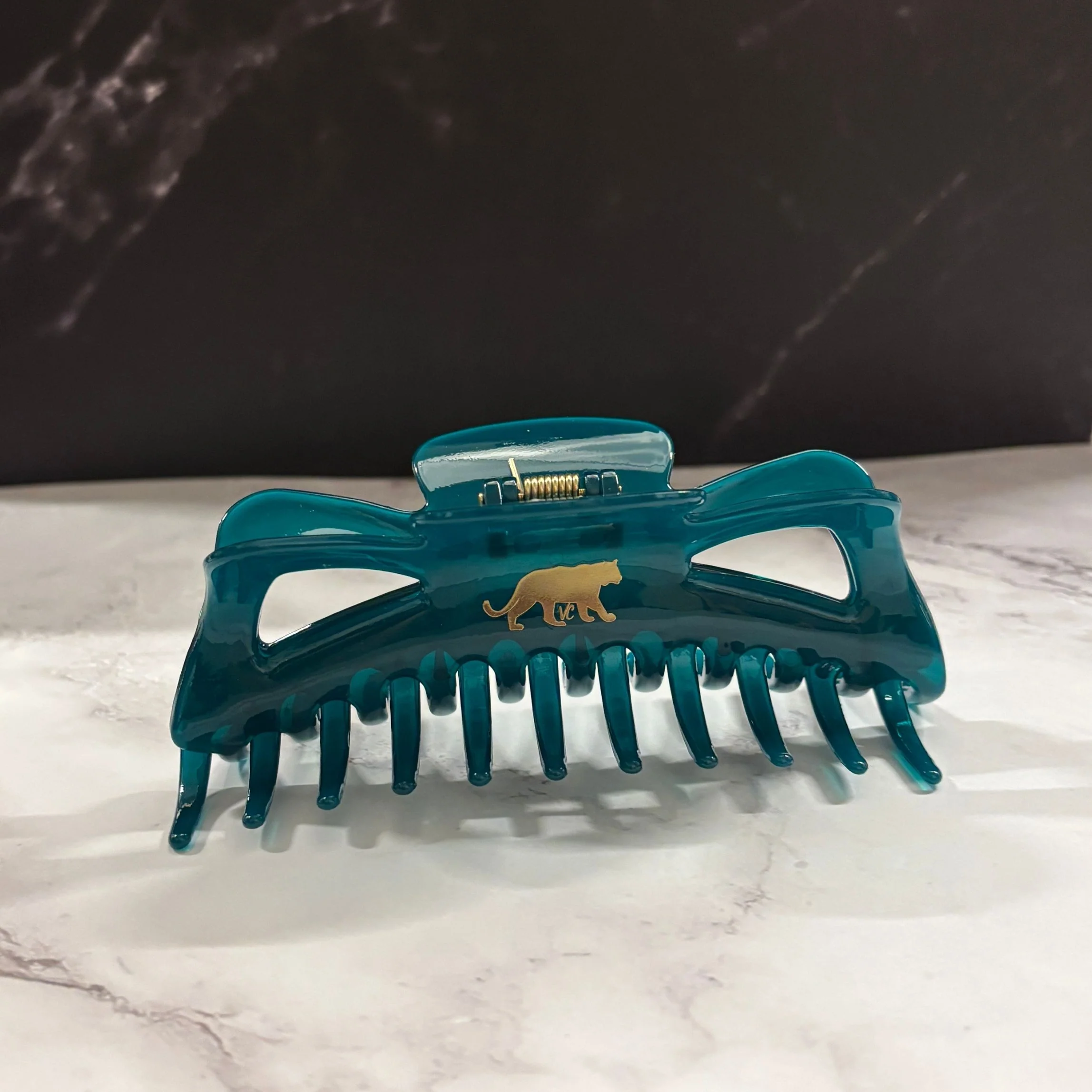 Giant Emerald Megabow Hair Claw for Long, Thick Hair | Velvet Claws Panther Icon in Gold Foil - Image 6