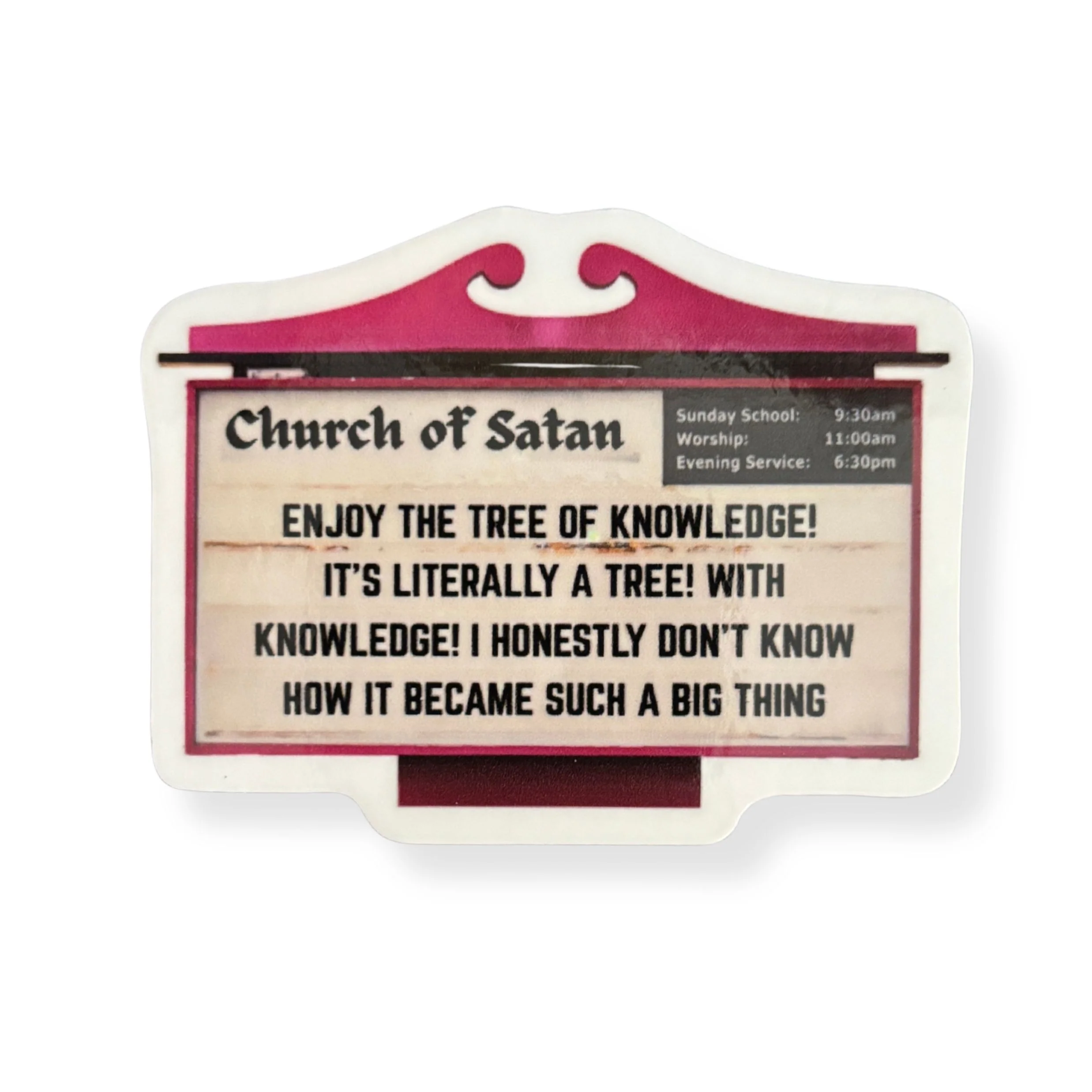Church of Satan Funny Sticker | Sarcastic "Enjoy the Tree of Knowledge" Parody Sticker - Image 2