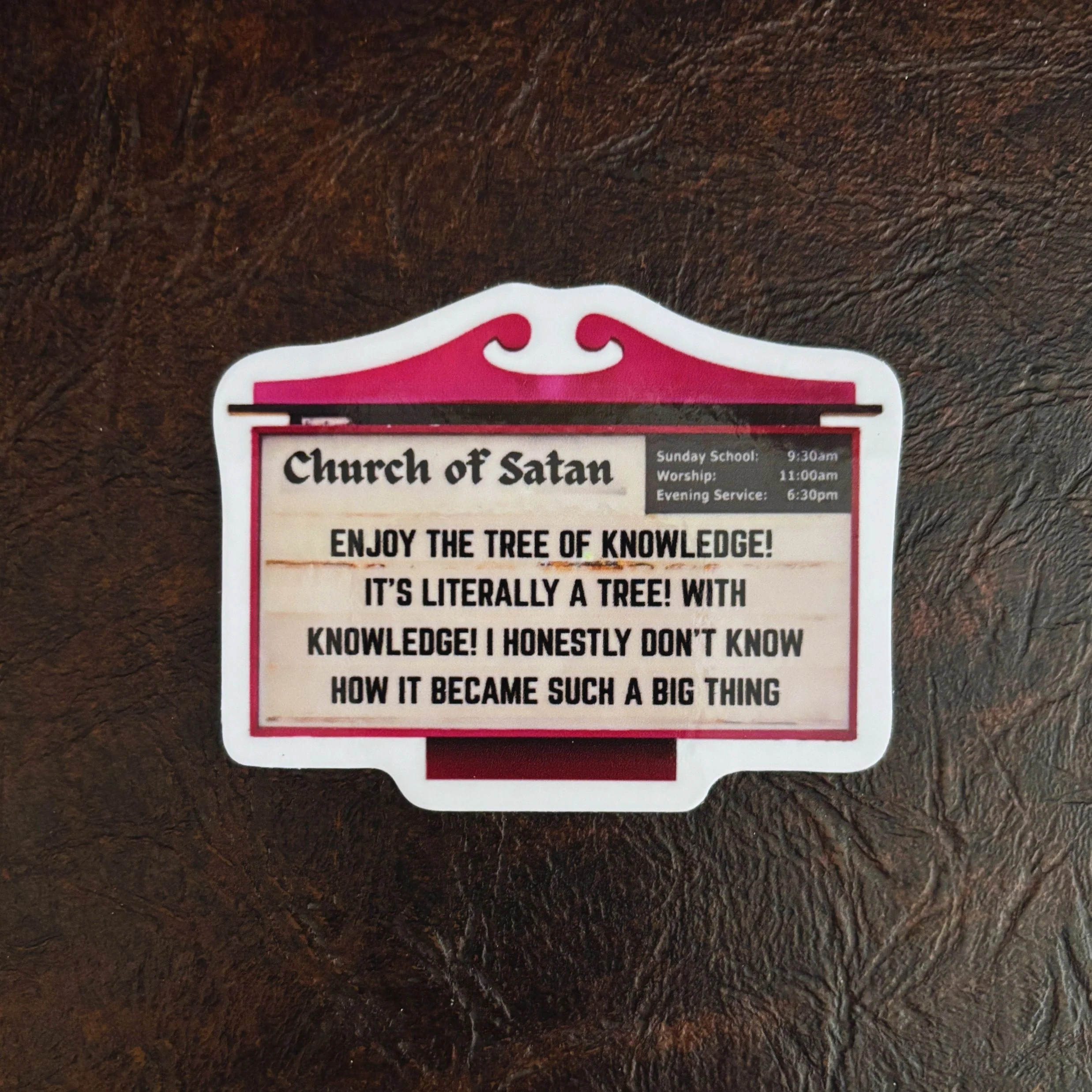 Church of Satan Funny Sticker | Sarcastic "Enjoy the Tree of Knowledge" Parody Sticker - Image 4