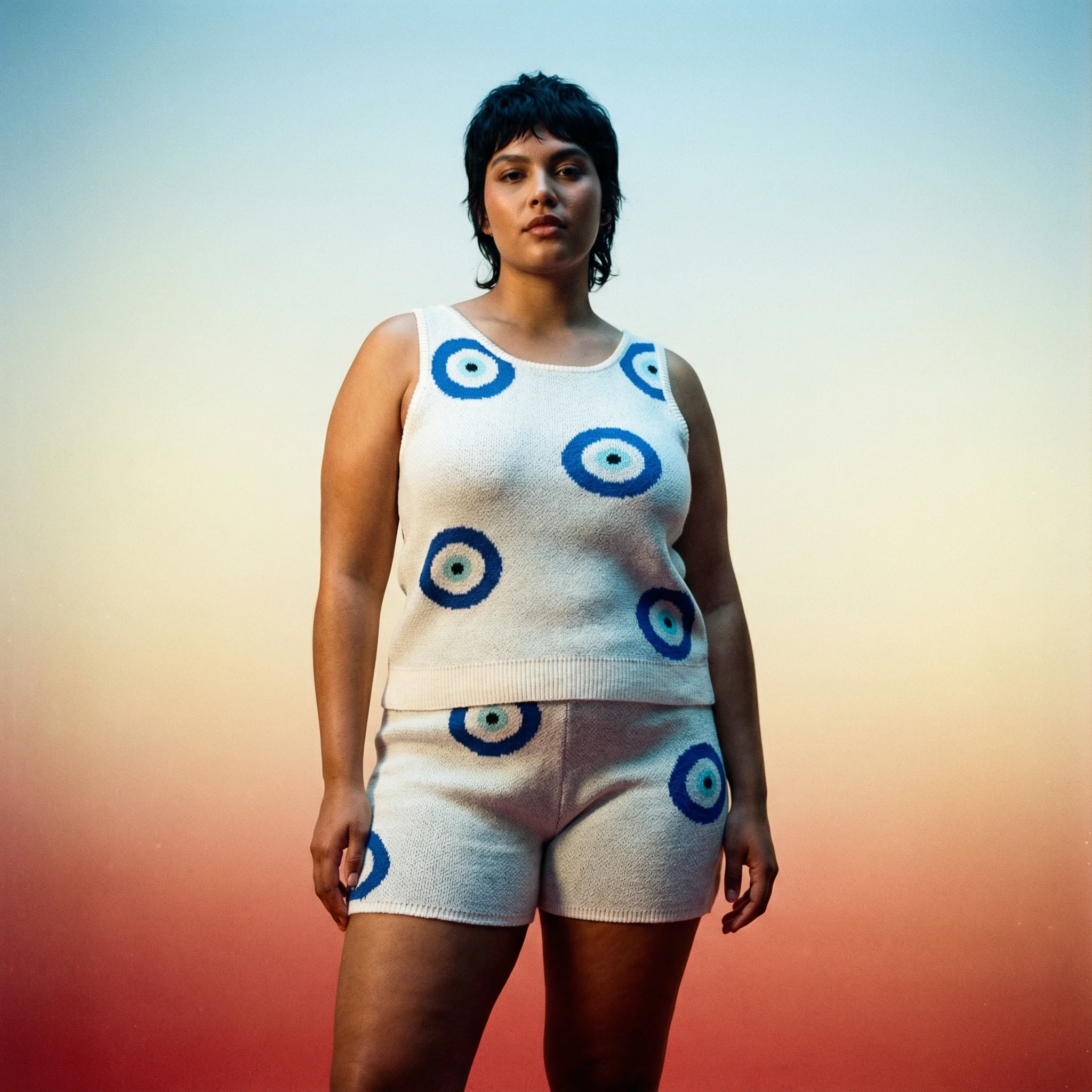 Evil Eye Knit Set | Sleeveless Top & Shorts with Drawstring Waist [Size M-L Remaining]