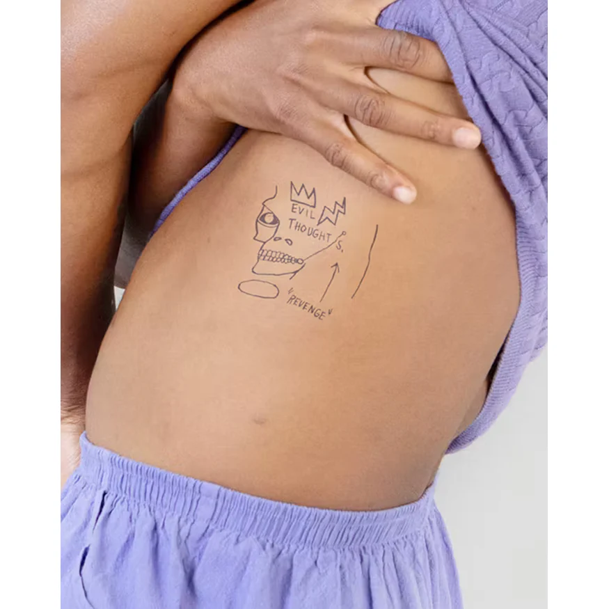 Evil Thoughts Large Jean-Michel Basquiat Temporary Tattoo | Long Lasting Body Art Ink Tat - Image 3