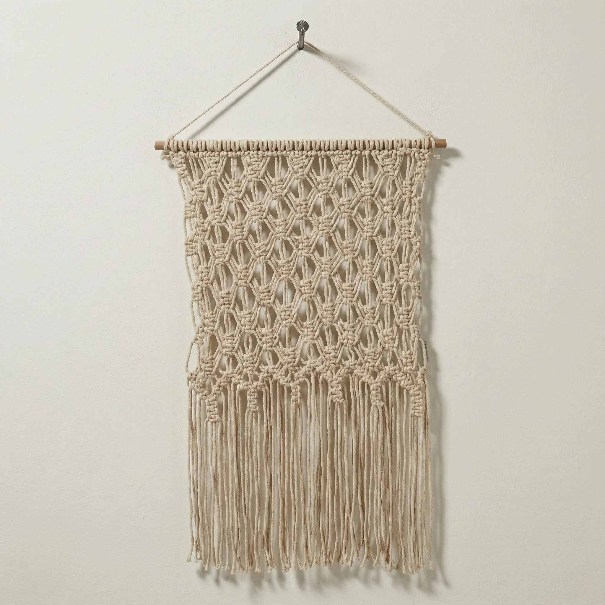 Extra Large Ivory Fringe Hand Knotted Macrame Wall Hanging | 24" x 35" - Image 2