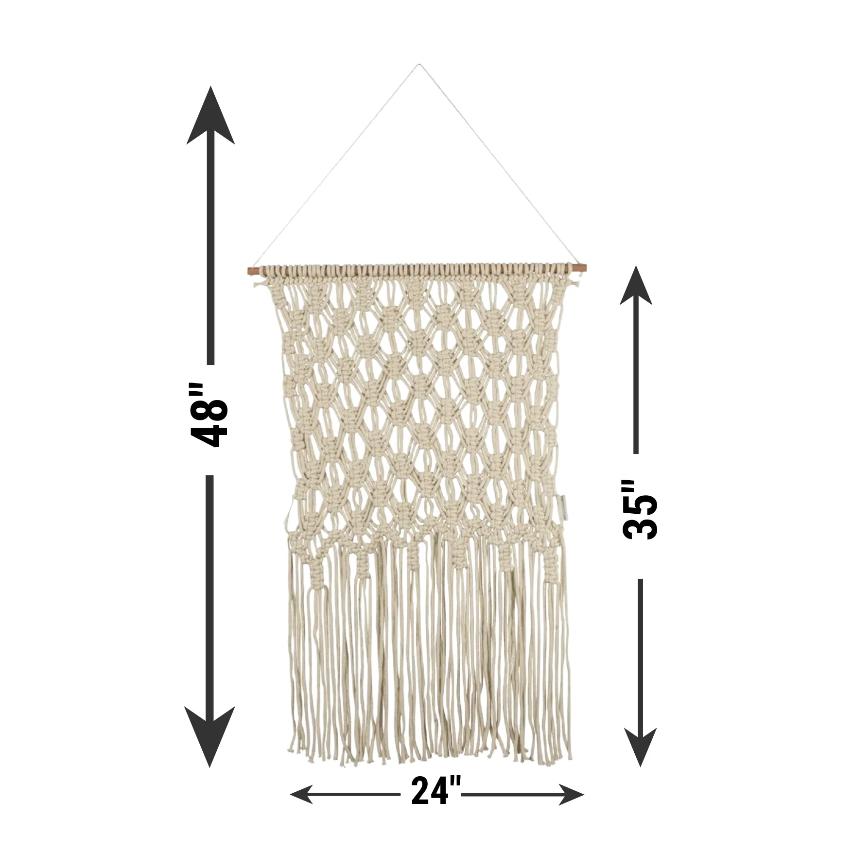 Extra Large Ivory Fringe Hand Knotted Macrame Wall Hanging | 24" x 35" - Image 5