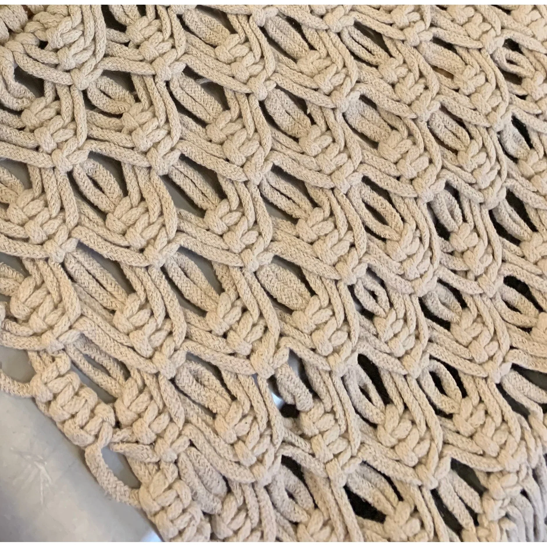 Extra Large Ivory Fringe Hand Knotted Macrame Wall Hanging | 24" x 35" - Image 8