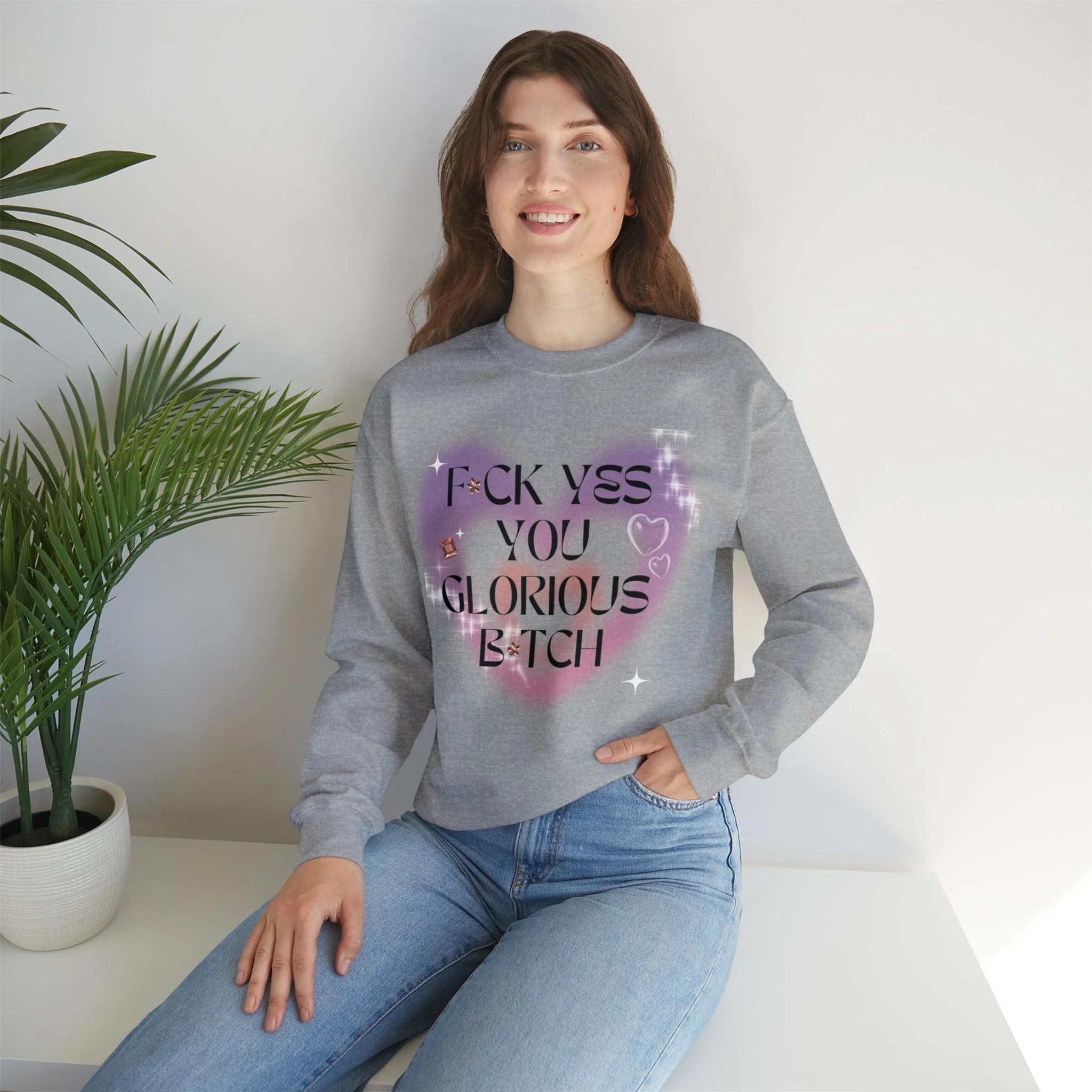 F💎ck Yes You Glorious B💎tch Unisex Heavy Blend™ Crewneck Sweatshirt Sizes SM-5XL | Plus Size Available - Image 8