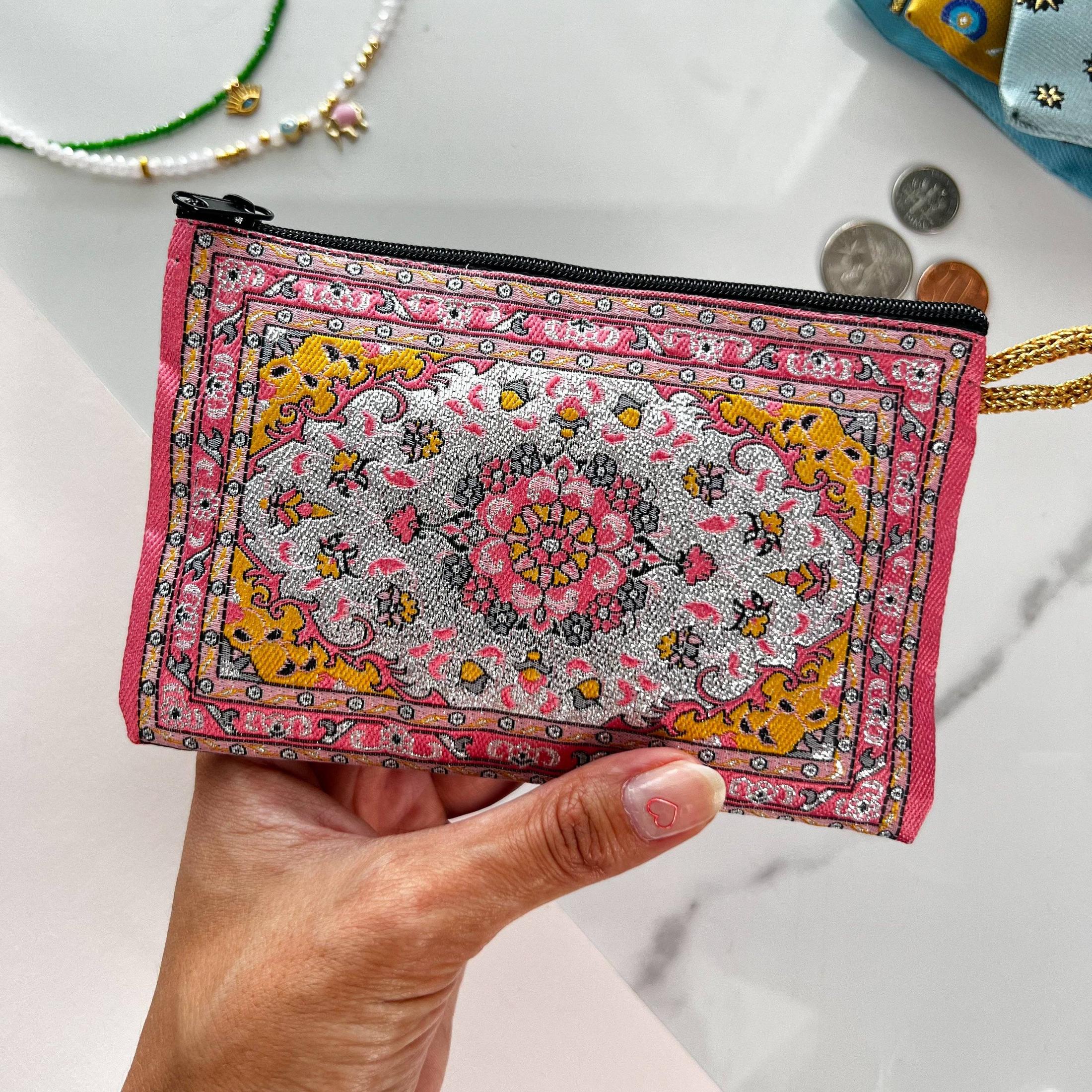 Floral Fabric Zipper Travel Pouch Coin Purse | Wallet Organizer | Handmade in Turkey |  4" x 5" - Image 2
