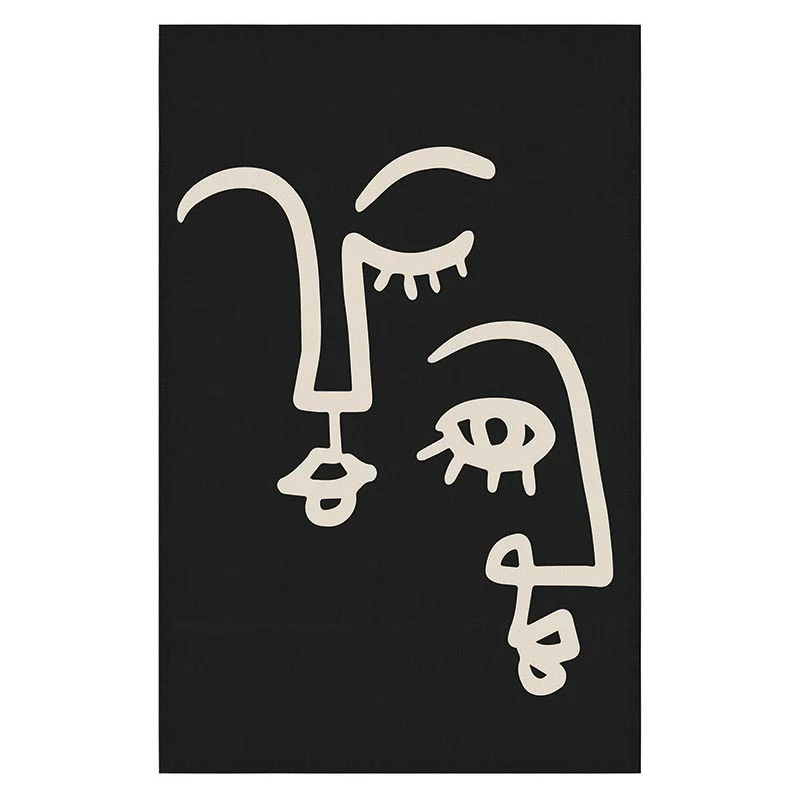 Line Art Human Faces Black Kitchen Tea Towel | 18" x 28" Cotton Dish Towel - Image 2