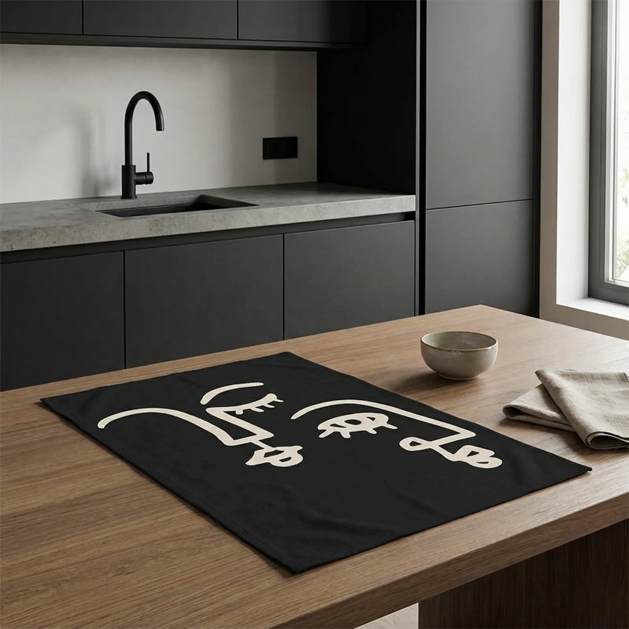 Line Art Human Faces Black Kitchen Tea Towel | 18" x 28" Cotton Dish Towel - Image 3
