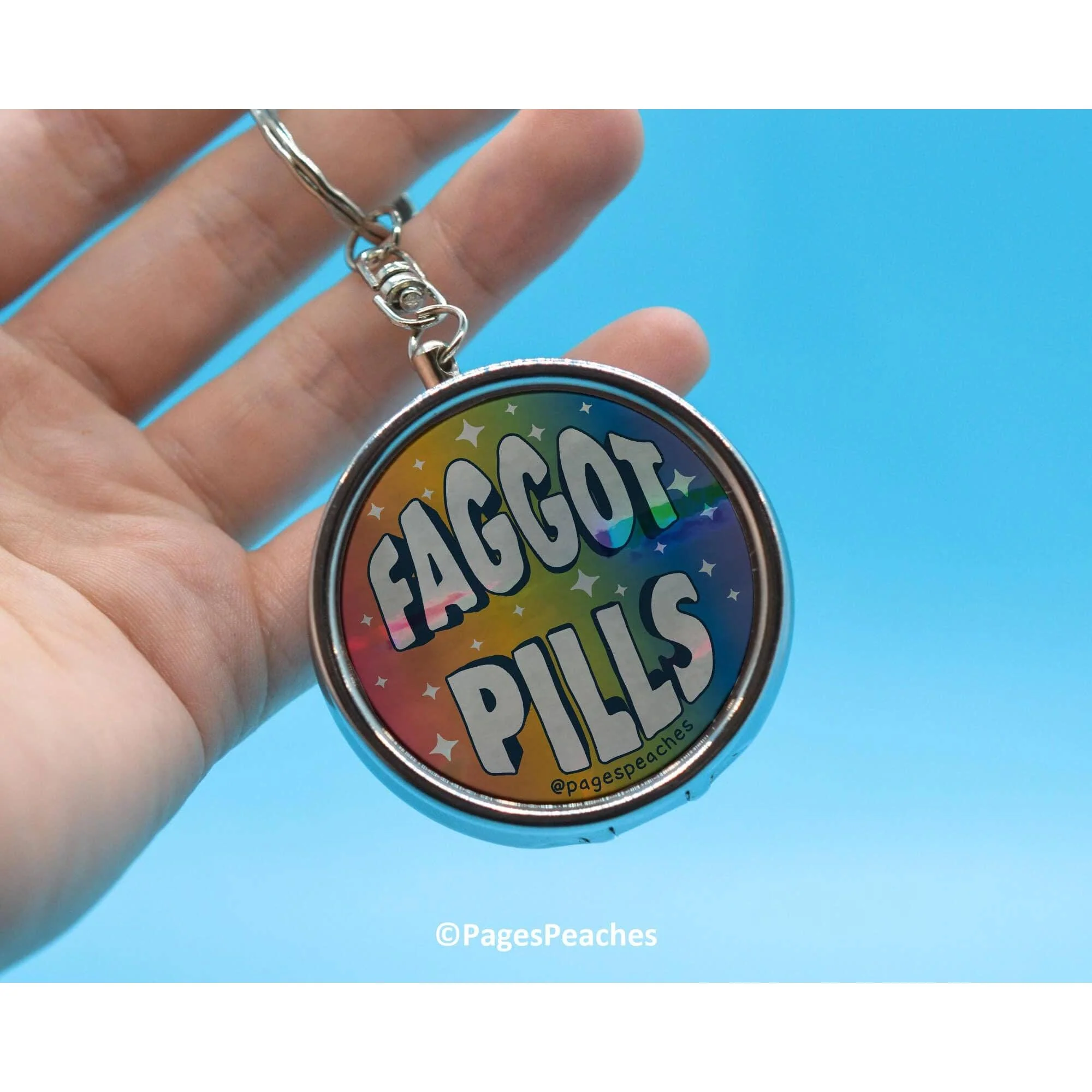 Faggot Pill Case Keychain | 3 Way Organizer Rainbow Parody Med Holder - Image 2