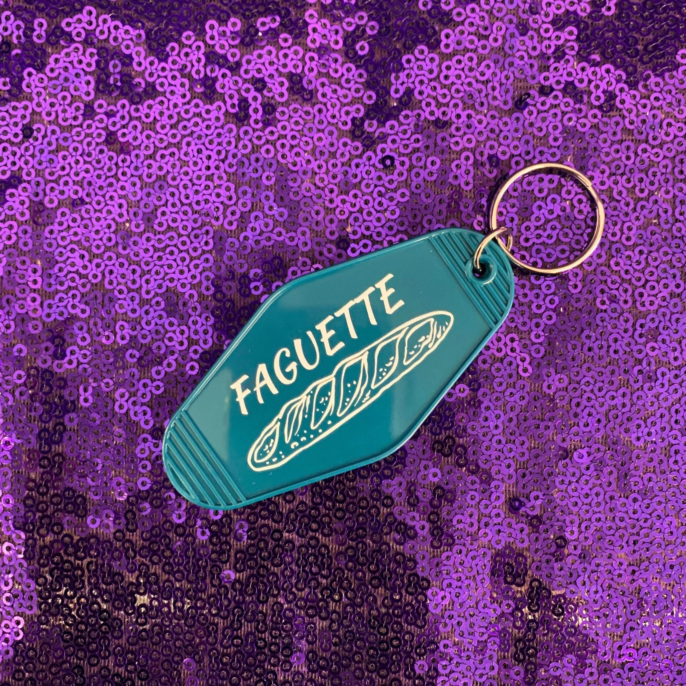 Faguette Gay Pride Motel Keychain with Baguette Bread Motif - Image 4