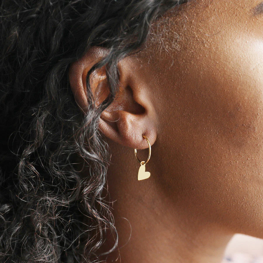 Falling Heart On Earring Hoop | Designed in the UK | 18K Gold Plated Brass - Image 2