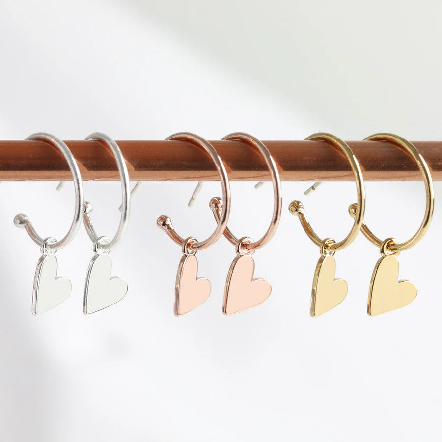 Falling Heart On Earring Hoop | Designed in the UK | 18K Gold Plated Brass - Image 3