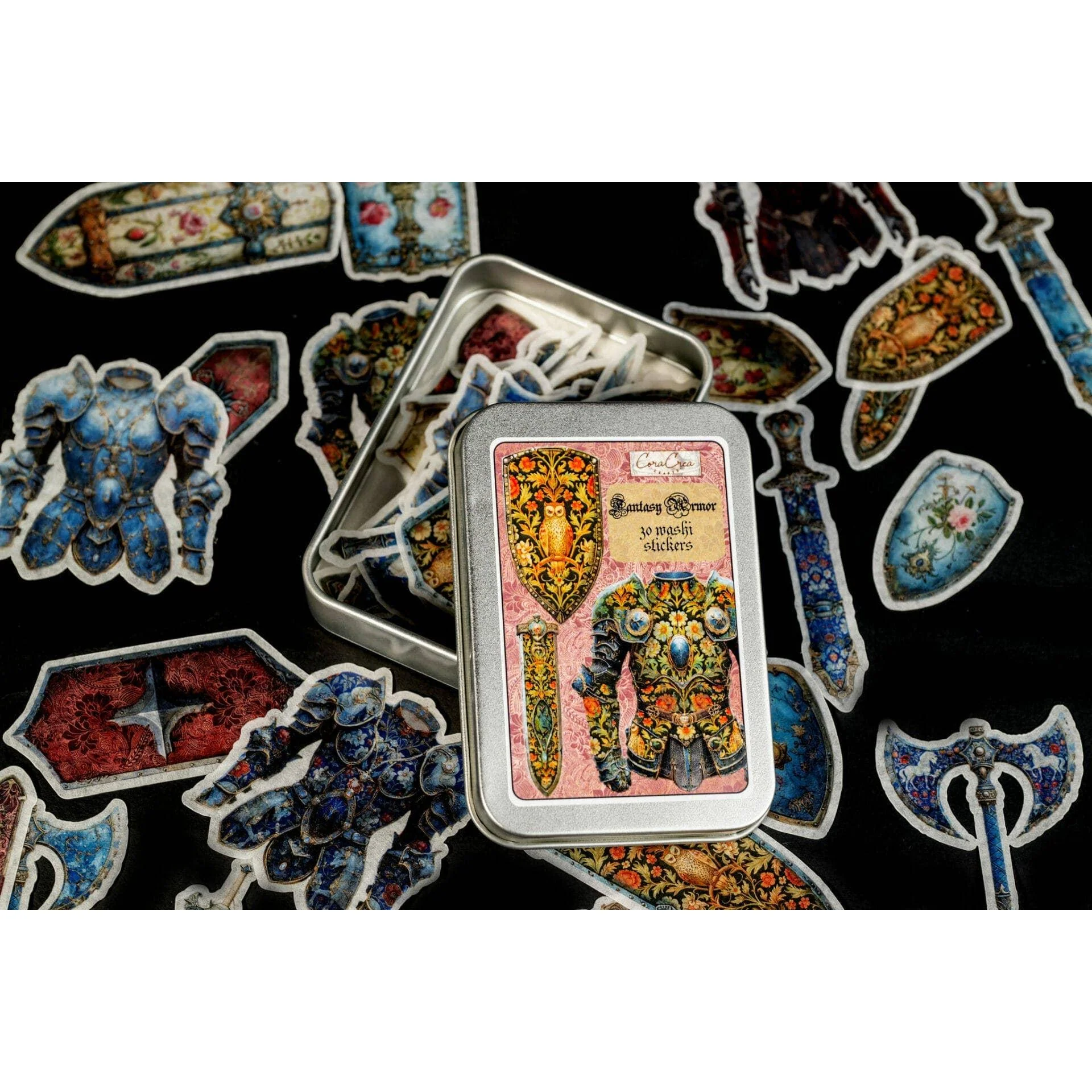 Fantasy Armor Sticker in Tin Box | Medieval Inspired Weapons Collection Decals - Image 3