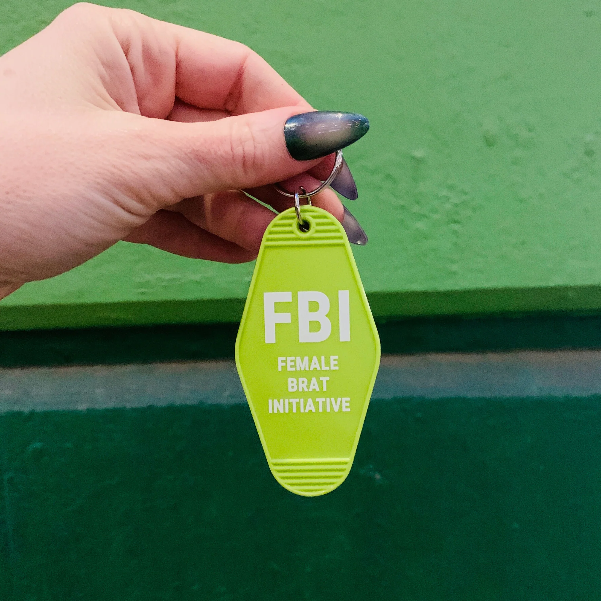 FBI Female Brat Initiative Motel Style Keychain in Green - Image 4