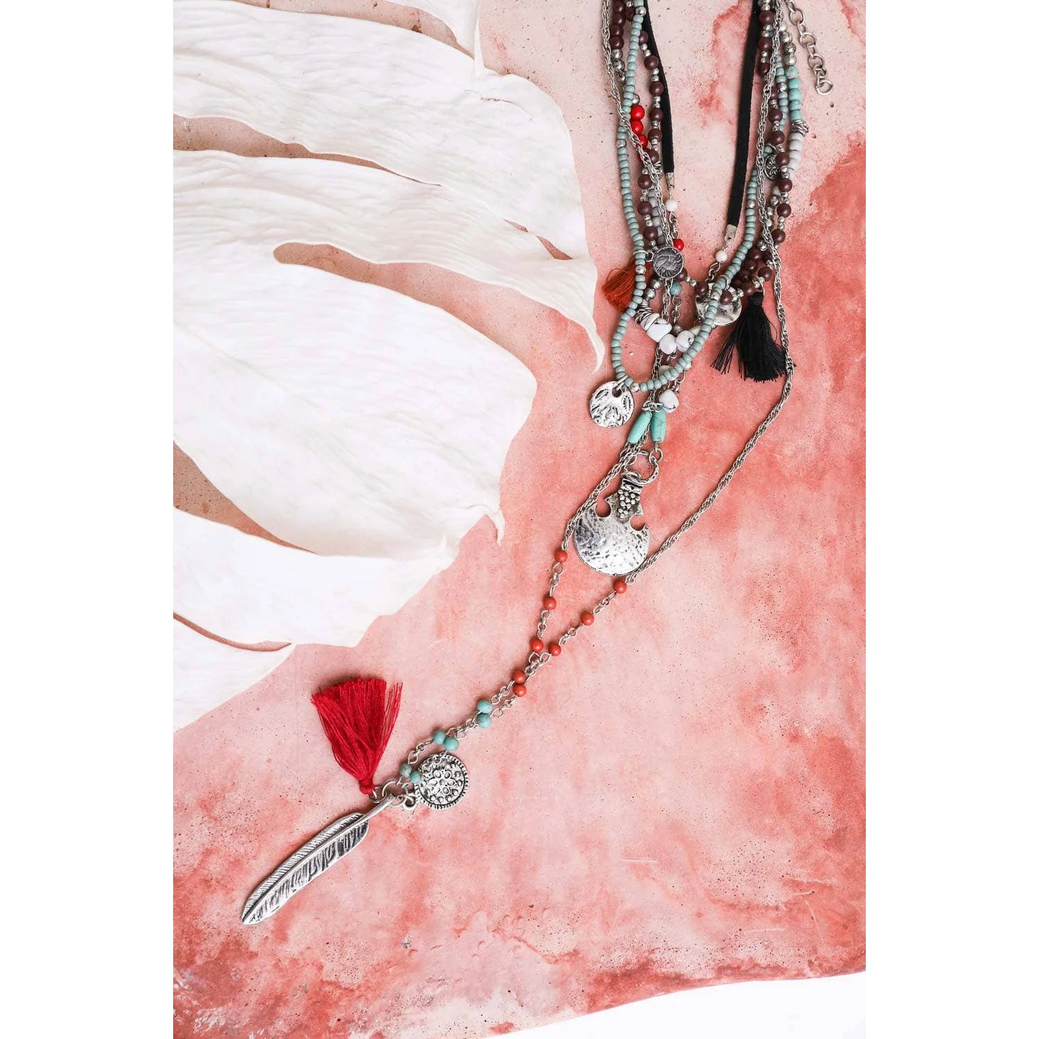 Feather Fringe Multi-Layered Necklace | Handmade Bohemian Style - Image 2