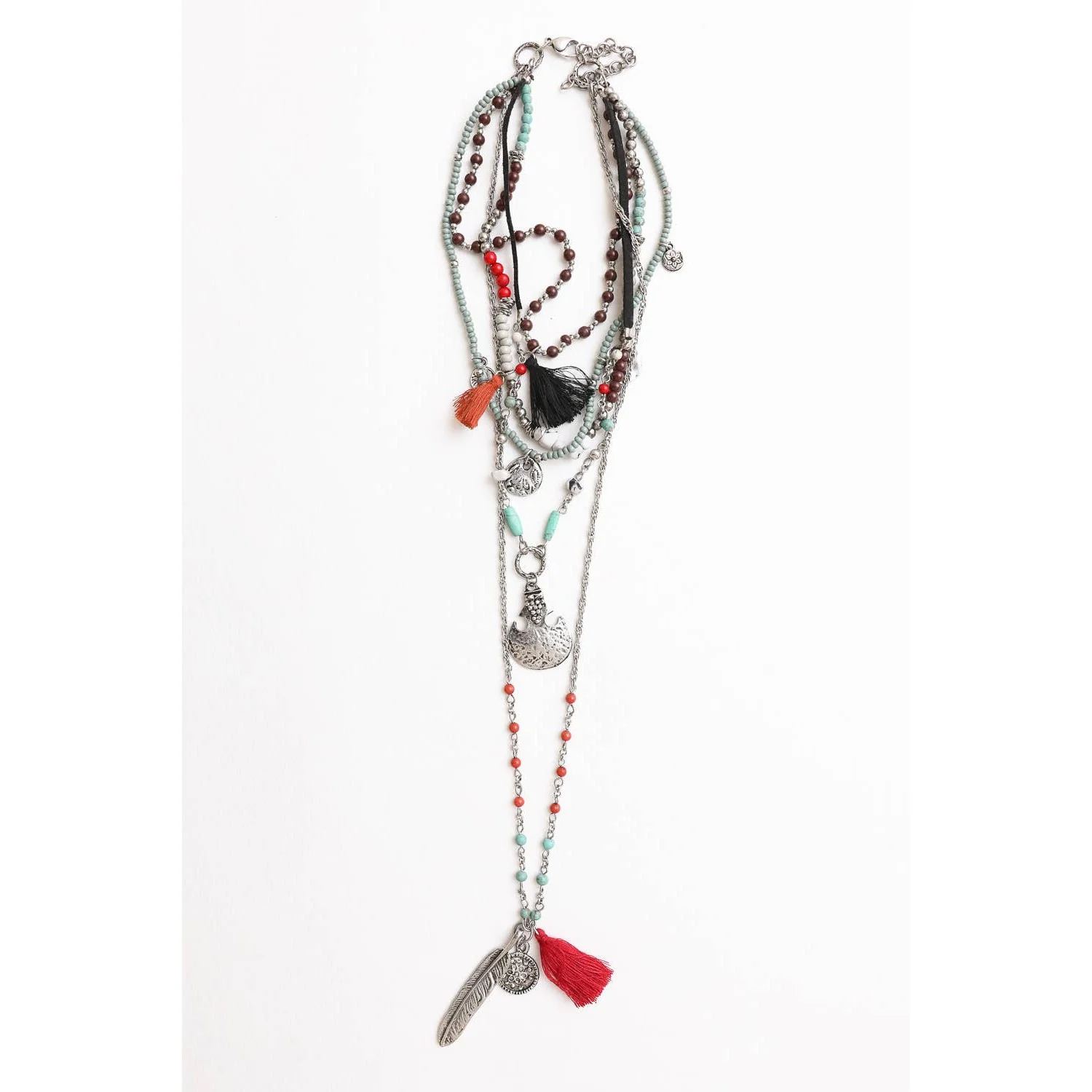 Feather Fringe Multi-Layered Necklace | Handmade Bohemian Style - Image 3