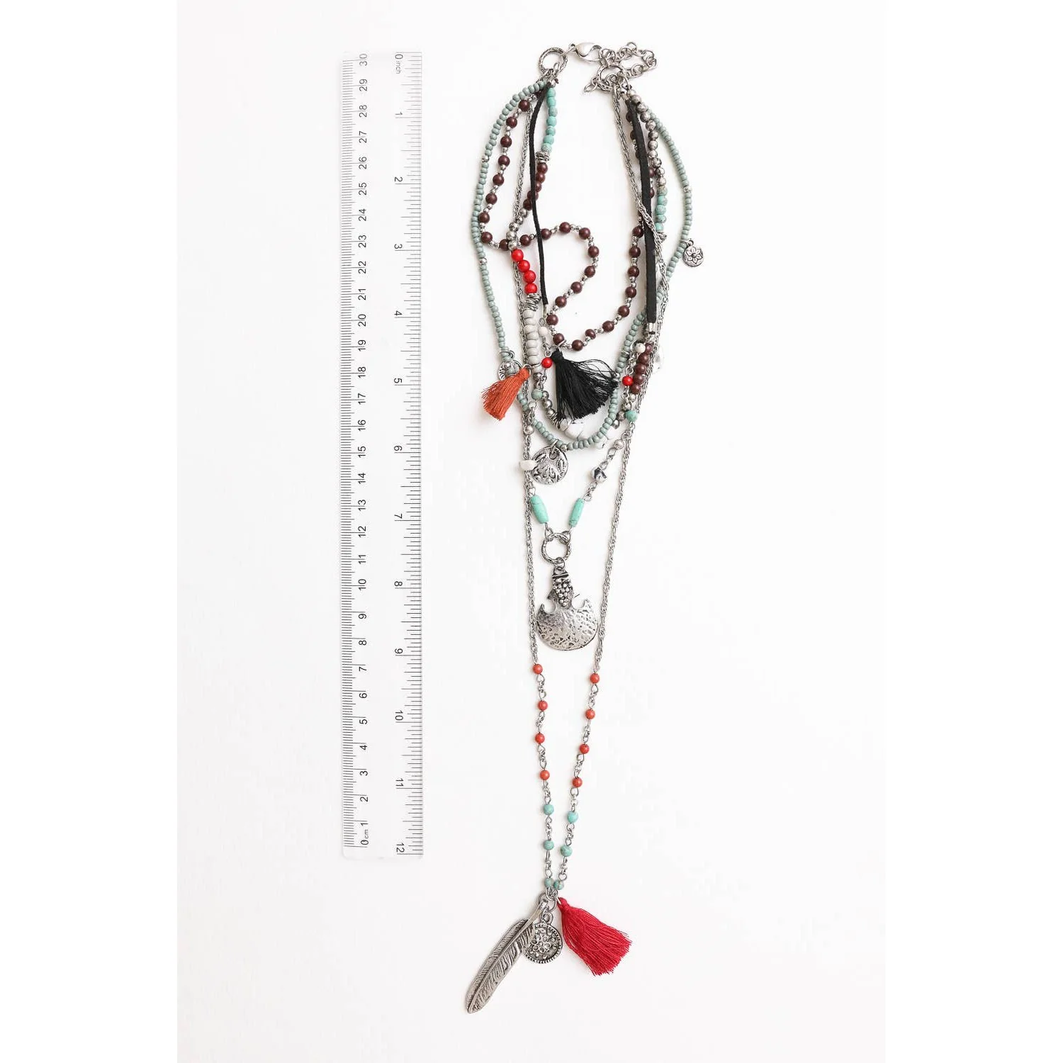 Feather Fringe Multi-Layered Necklace | Handmade Bohemian Style - Image 4
