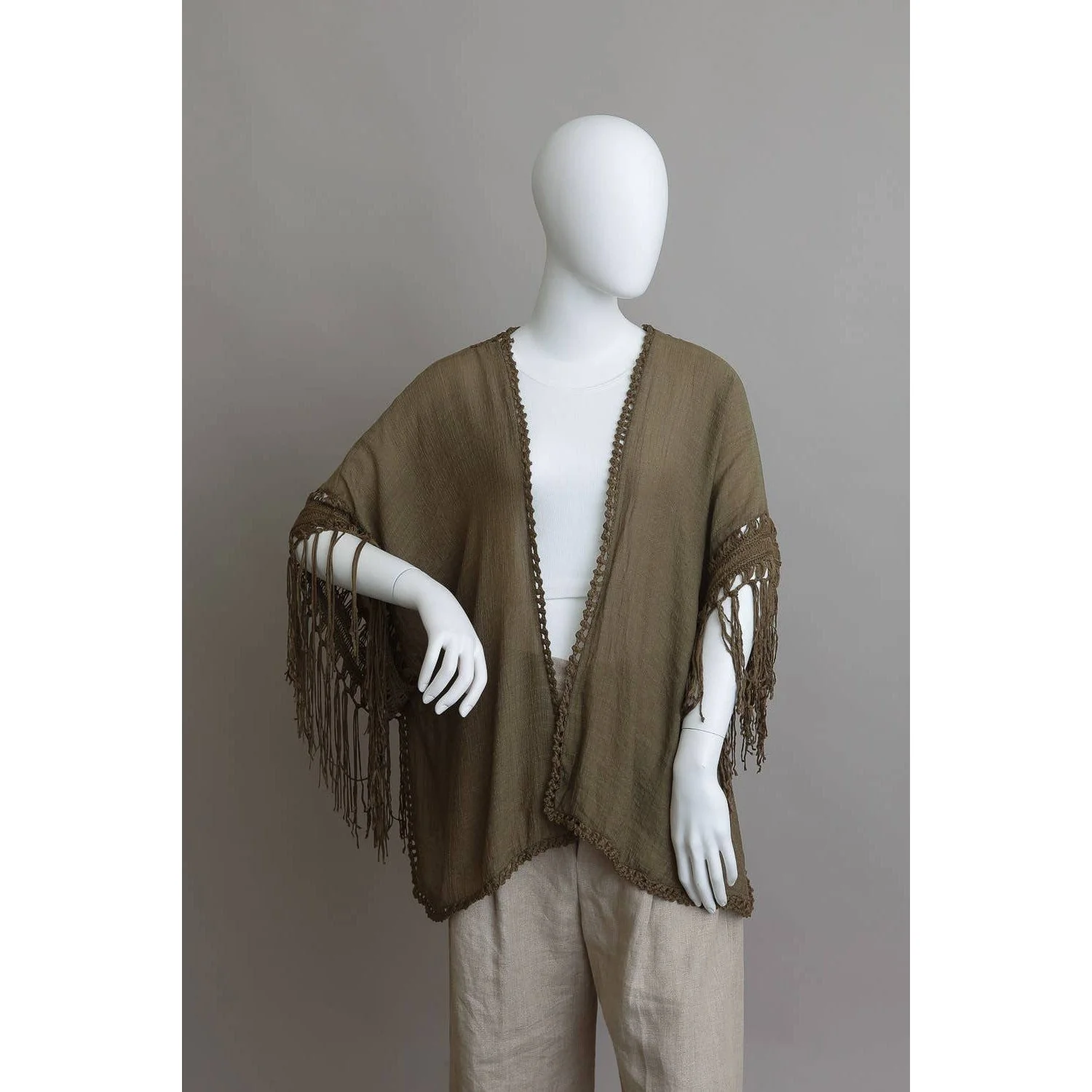 Crochet Back Tasseled Kimono | Bohemian Theme Cardigan Beachwear Cover-up - Image 4