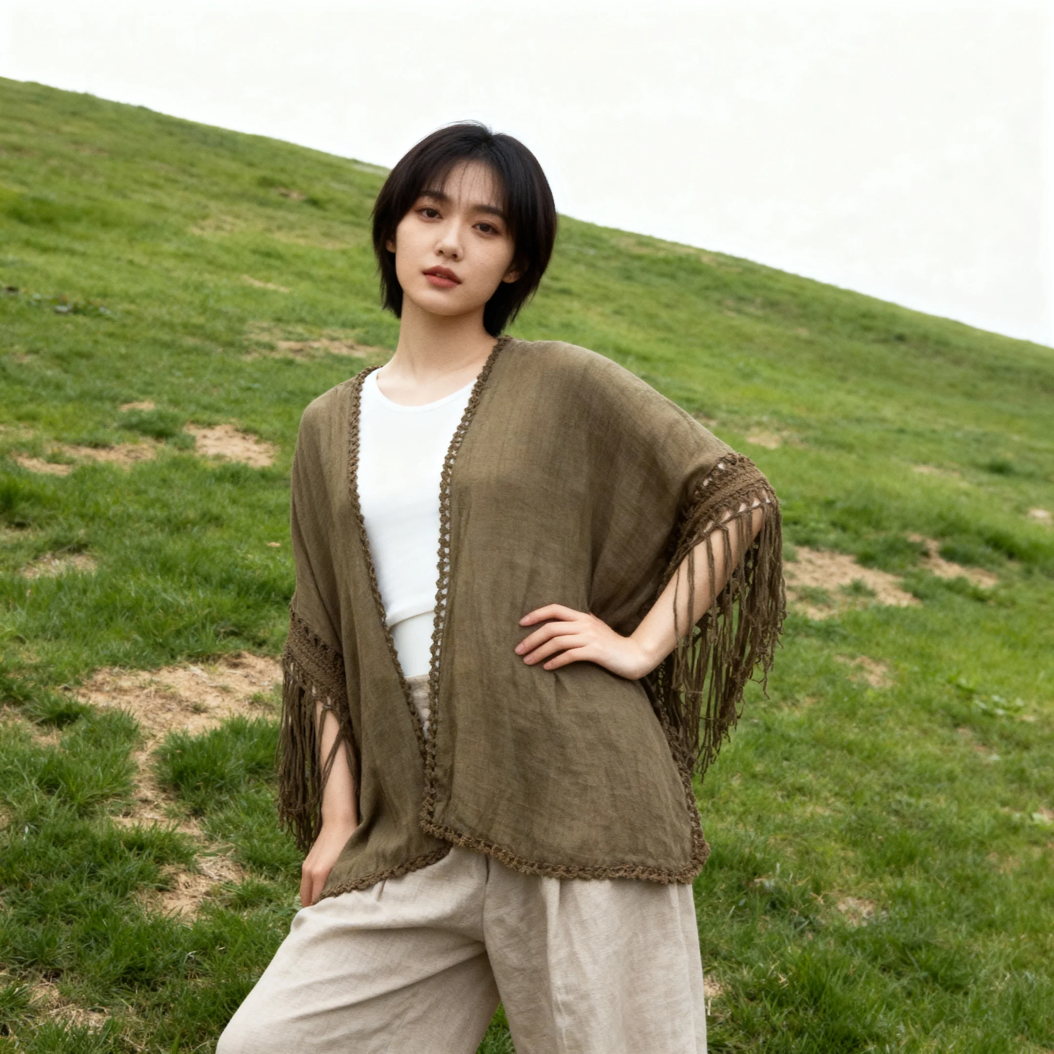 Crochet Back Tasseled Kimono | Bohemian Theme Cardigan Beachwear Cover-up - Image 6