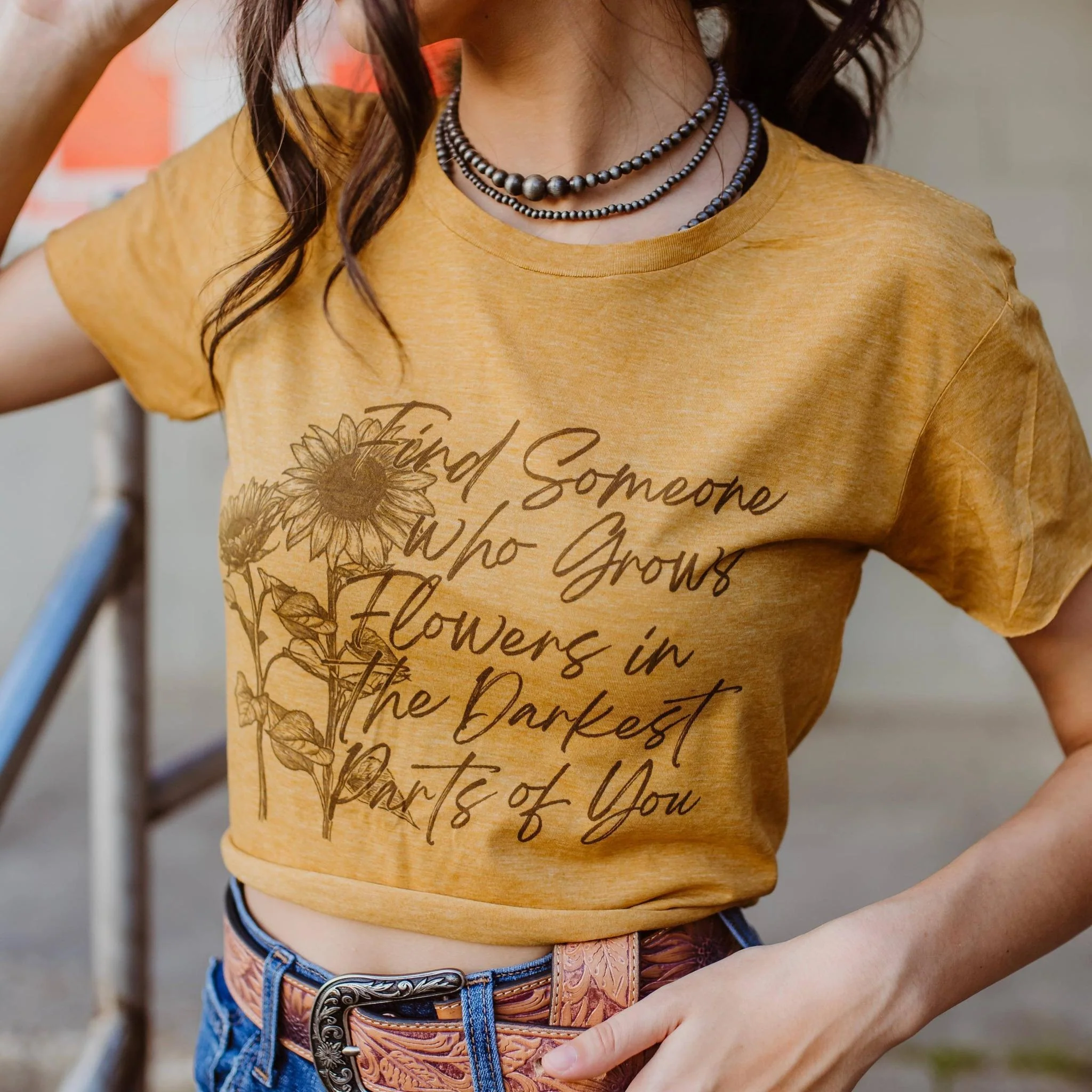 Find Someone Who Will Grow Flowers in the Darkest Parts of You Western Graphic Cropped T-Shirt [Sizes SM-XL] - Image 2