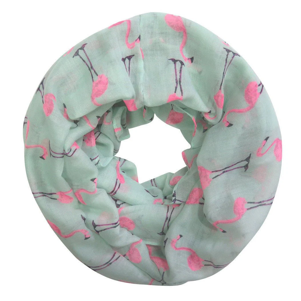 Flamingo Infinity Scarf in Mint and Pink | Lightweight Circle Scarf - Image 2