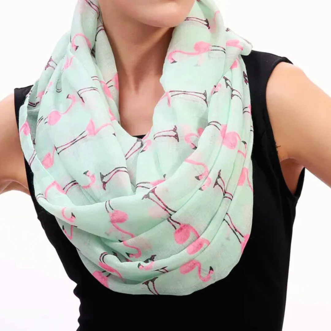 Flamingo Infinity Scarf in Mint and Pink | Lightweight Circle Scarf - Image 3