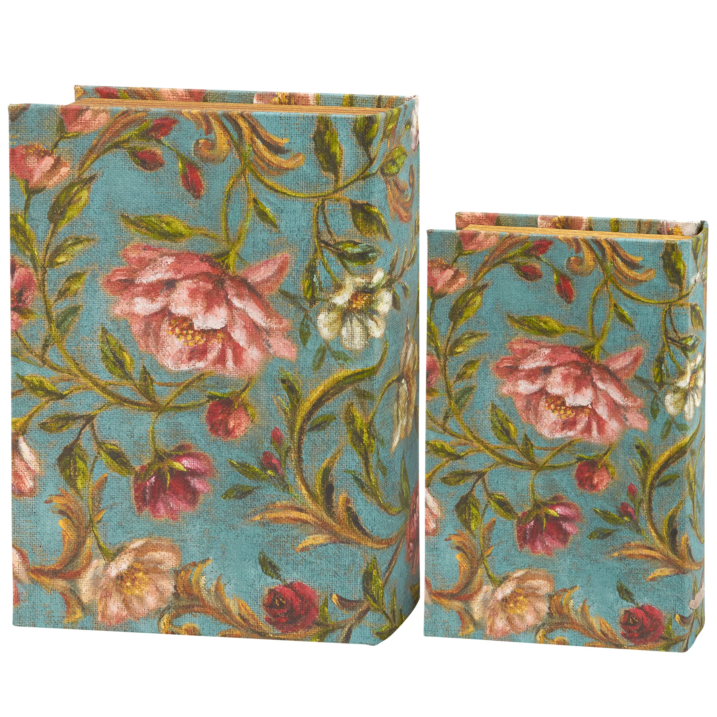 Floral Nouveau Book Box Set Of 2 | Vintage Designs Book Shaped Trinket Storage Box - Image 4