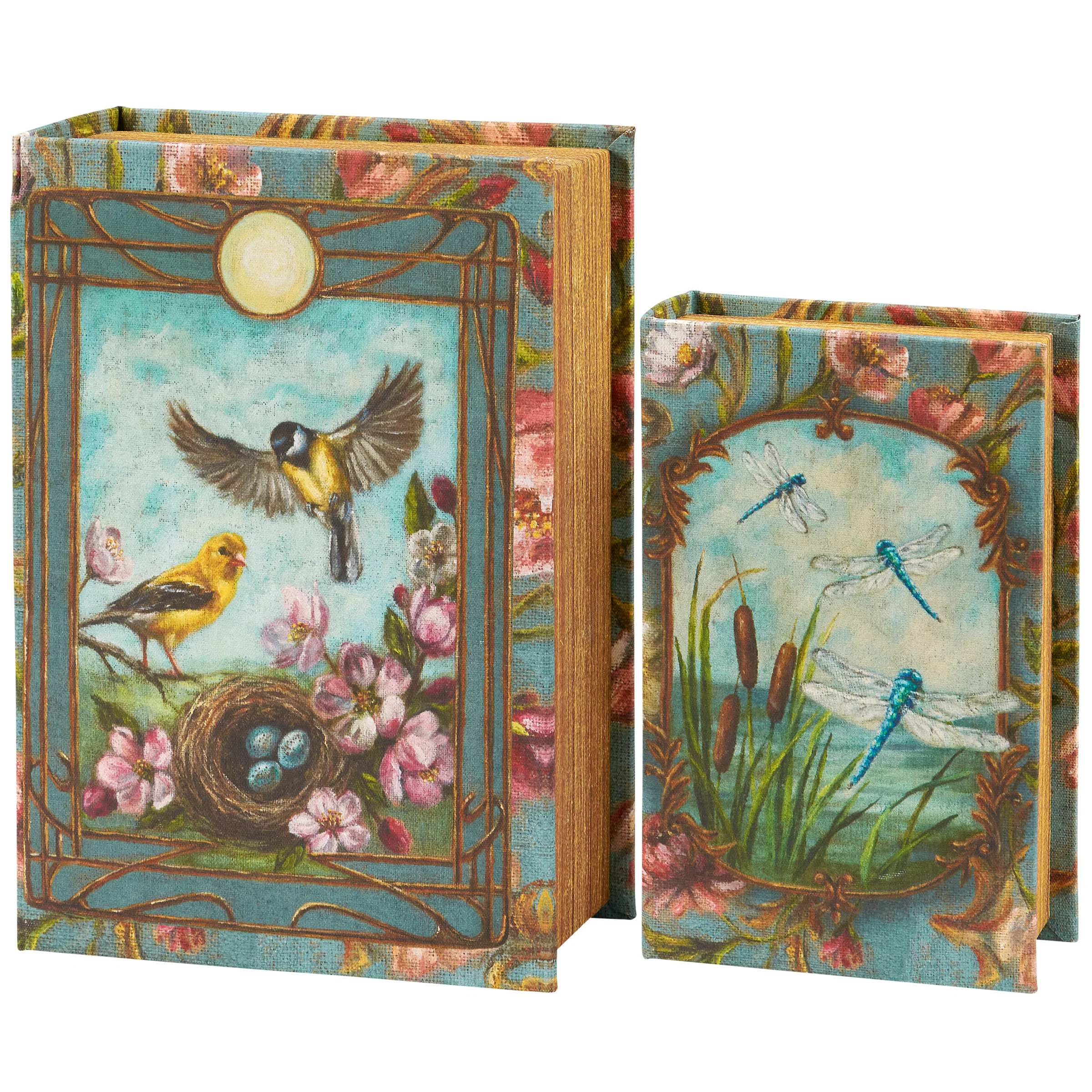 Floral Nouveau Book Box Set Of 2 | Vintage Designs Book Shaped Trinket Storage Box - Image 5
