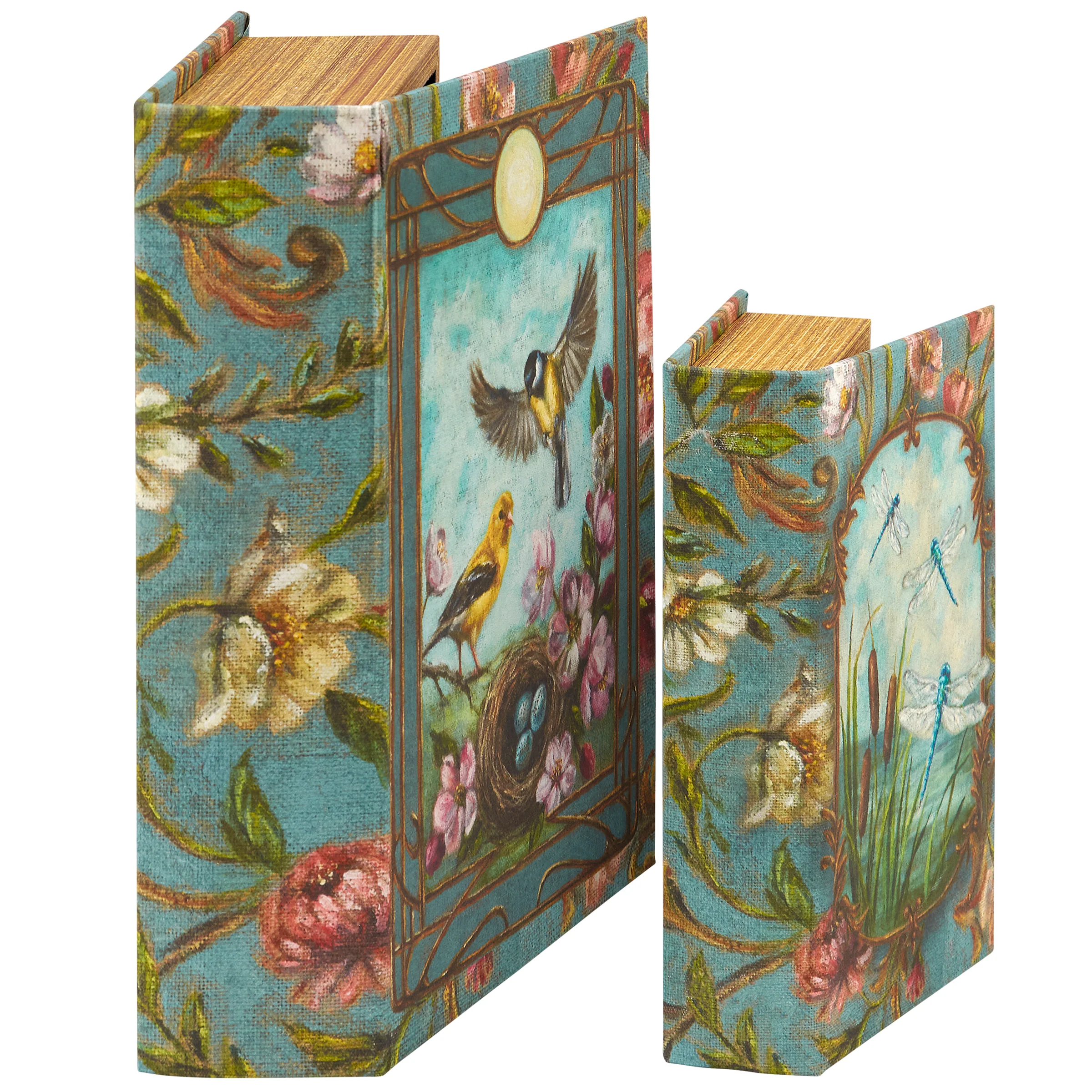 Floral Nouveau Book Box Set Of 2 | Vintage Designs Book Shaped Trinket Storage Box - Image 6