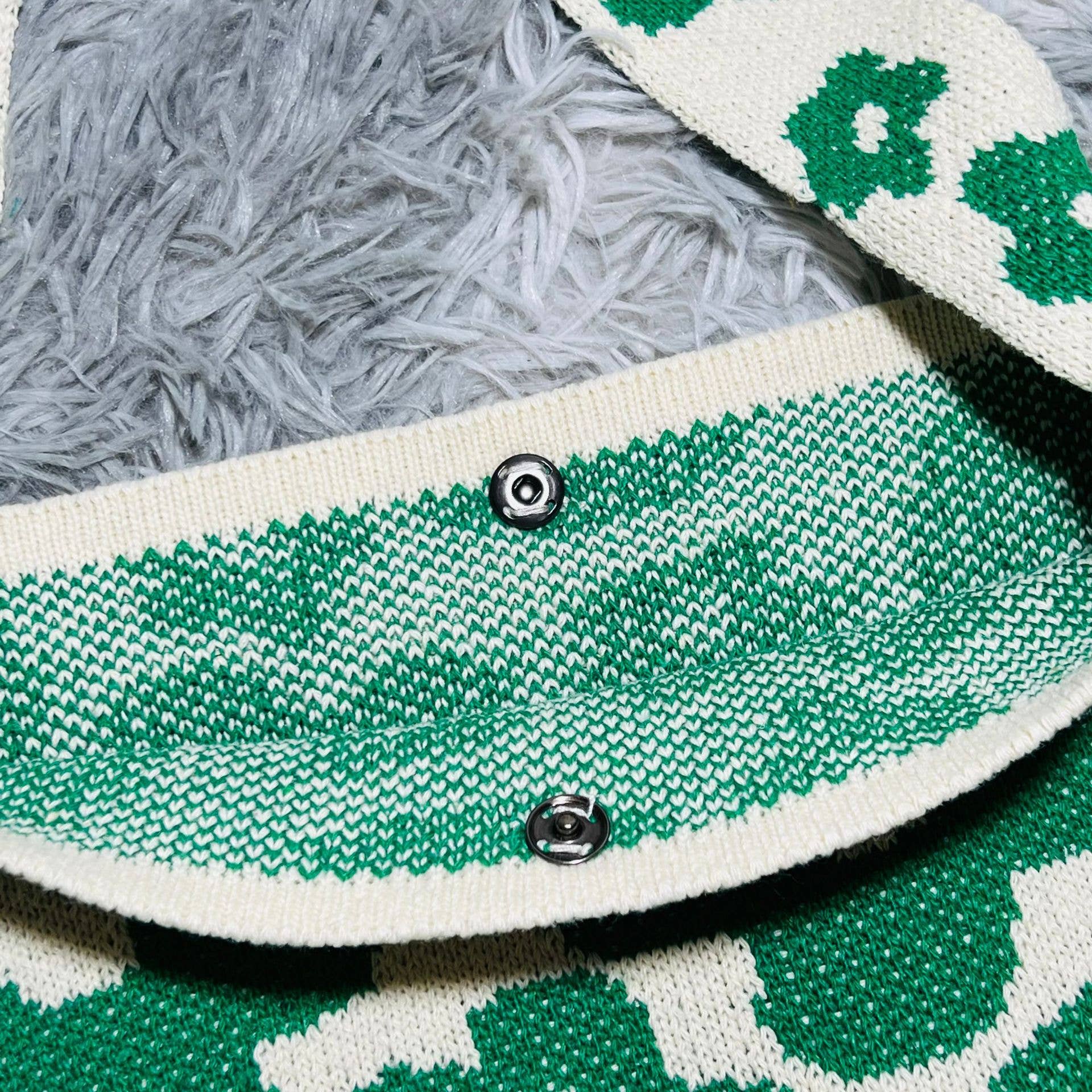 Knitted Single Strap Large Shoulder Tote Bag in Dark Green Flower Designs | 100%Acrylic / One Size | Handbag - Image 5