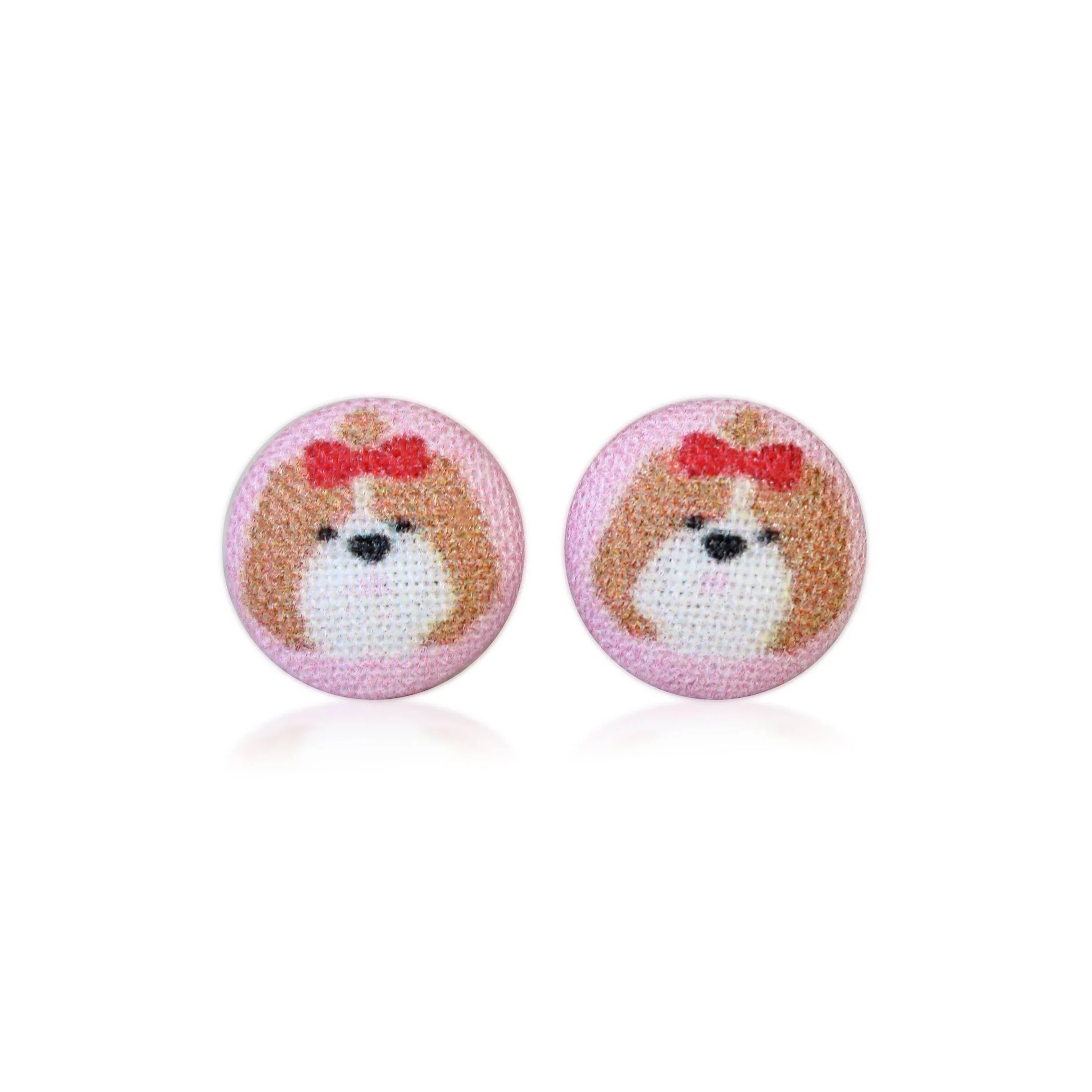 Shih Tzu Dog with Bow Fabric Button Earrings | Handmade in the US - Image 2