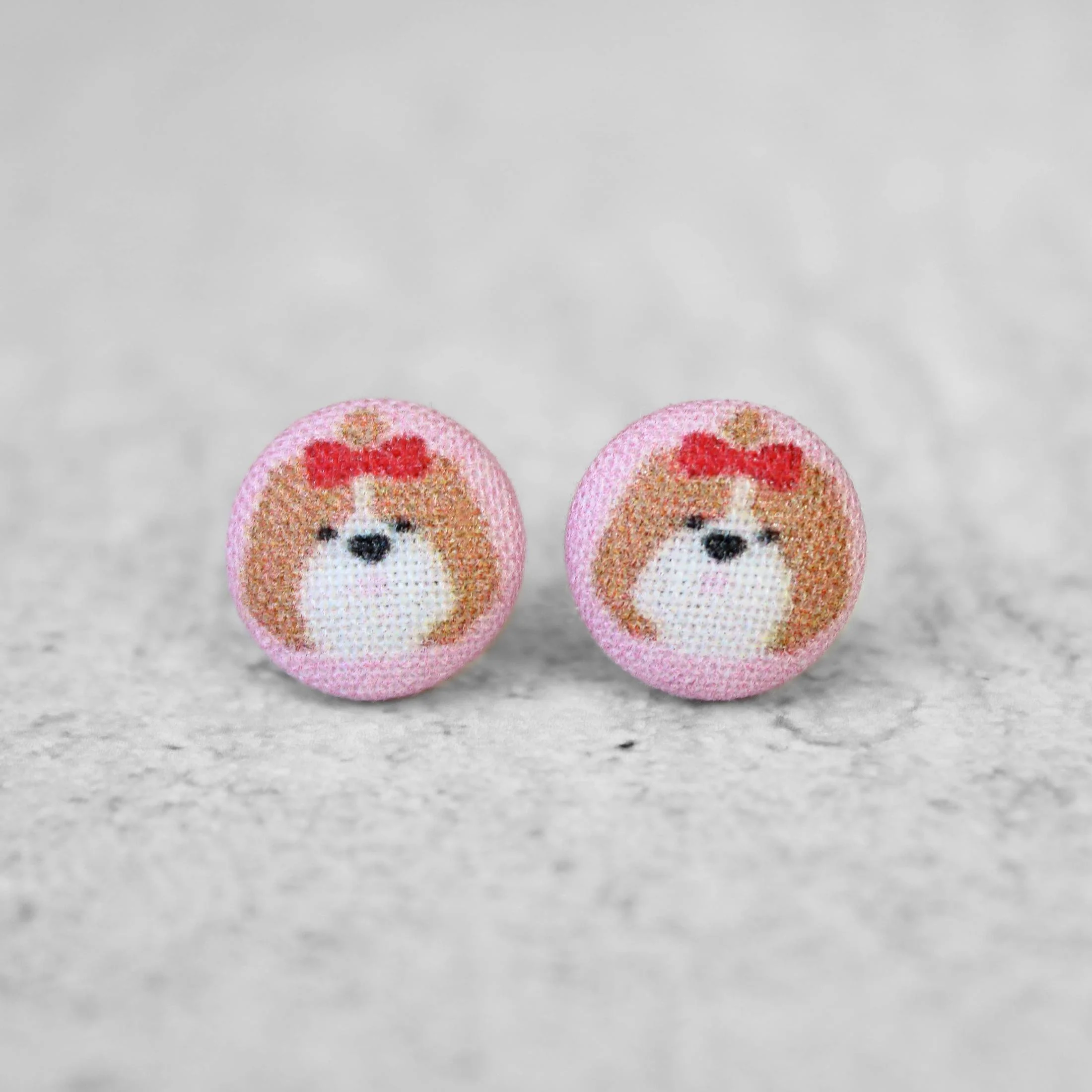 Shih Tzu Dog with Bow Fabric Button Earrings | Handmade in the US - Image 6