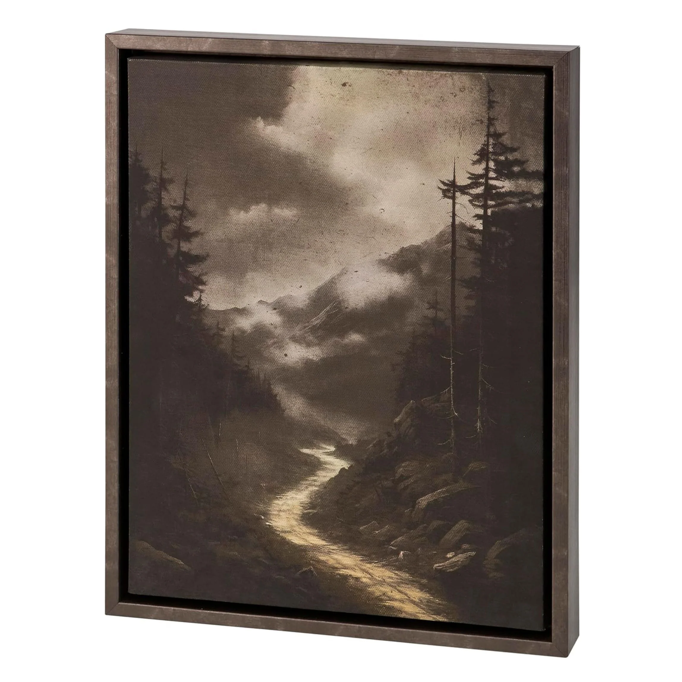 Foggy Woods Moody Canvas Wall Art | Forest & Mountain Framed Floating Canvas Décor | 10" x 13"