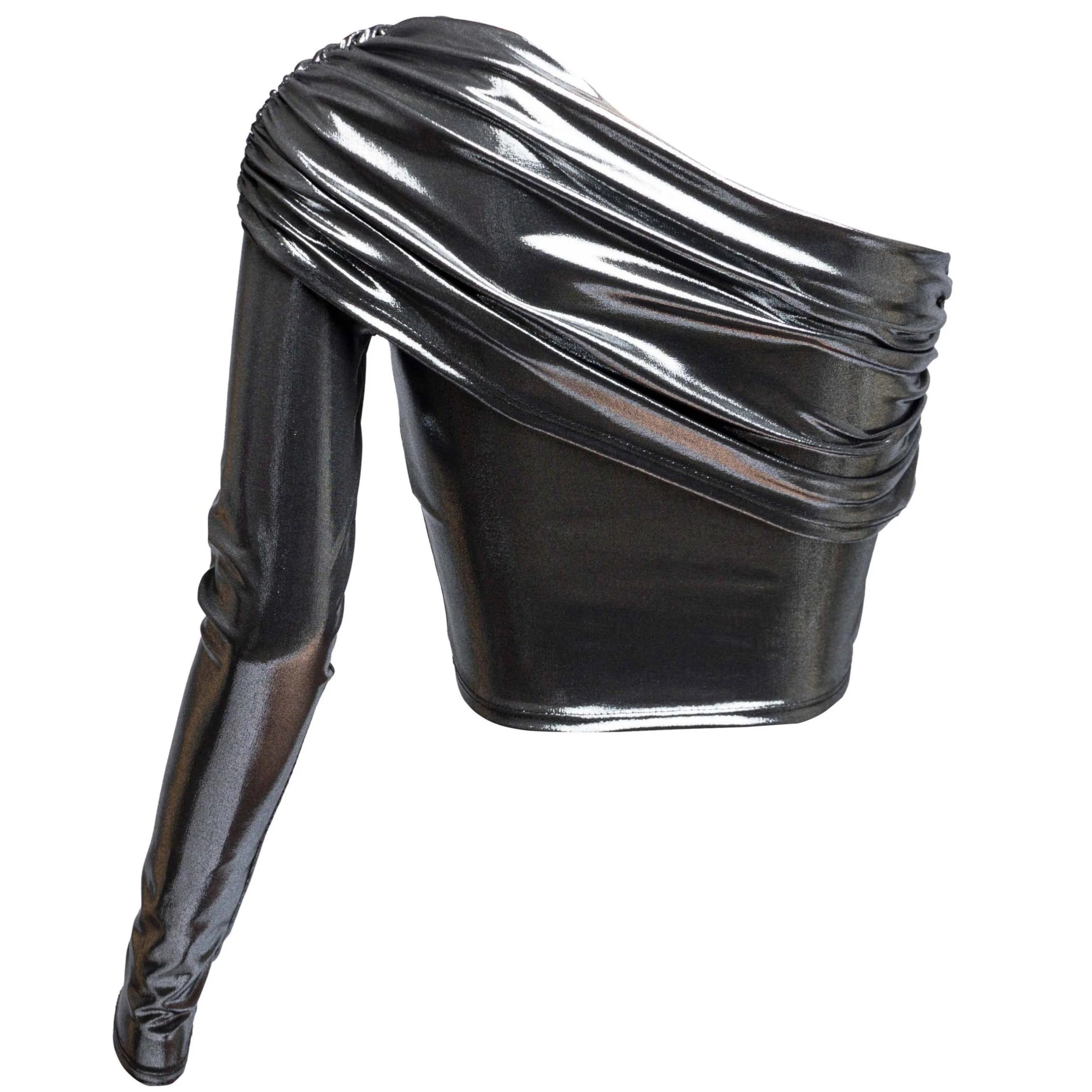 Fold Over One Shoulder Top in Liquid Metal [Sizes S-L] - Image 2